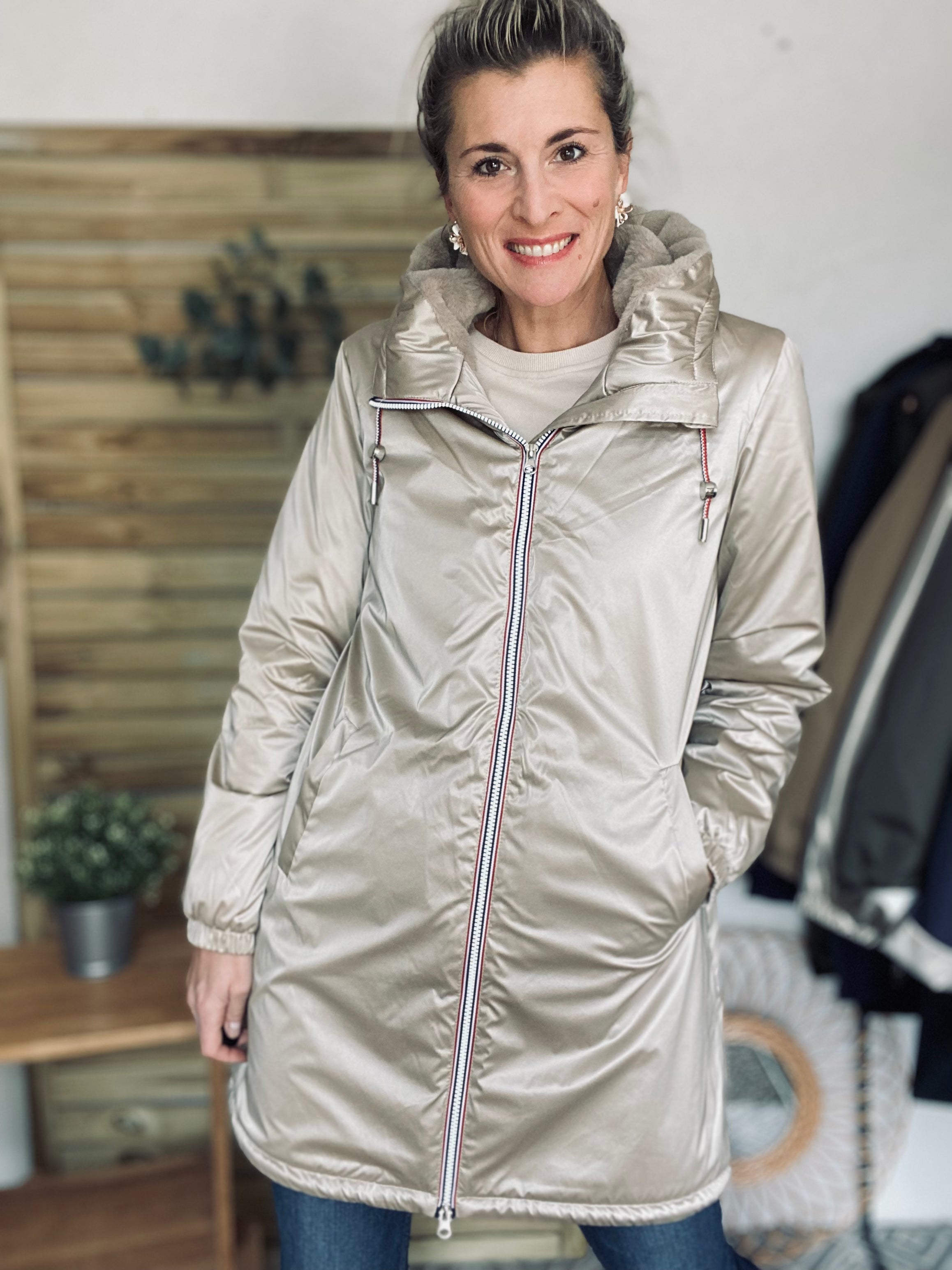 Parka Imperméable THELMA LONG fourrée - Sable irisé - Laura Jo