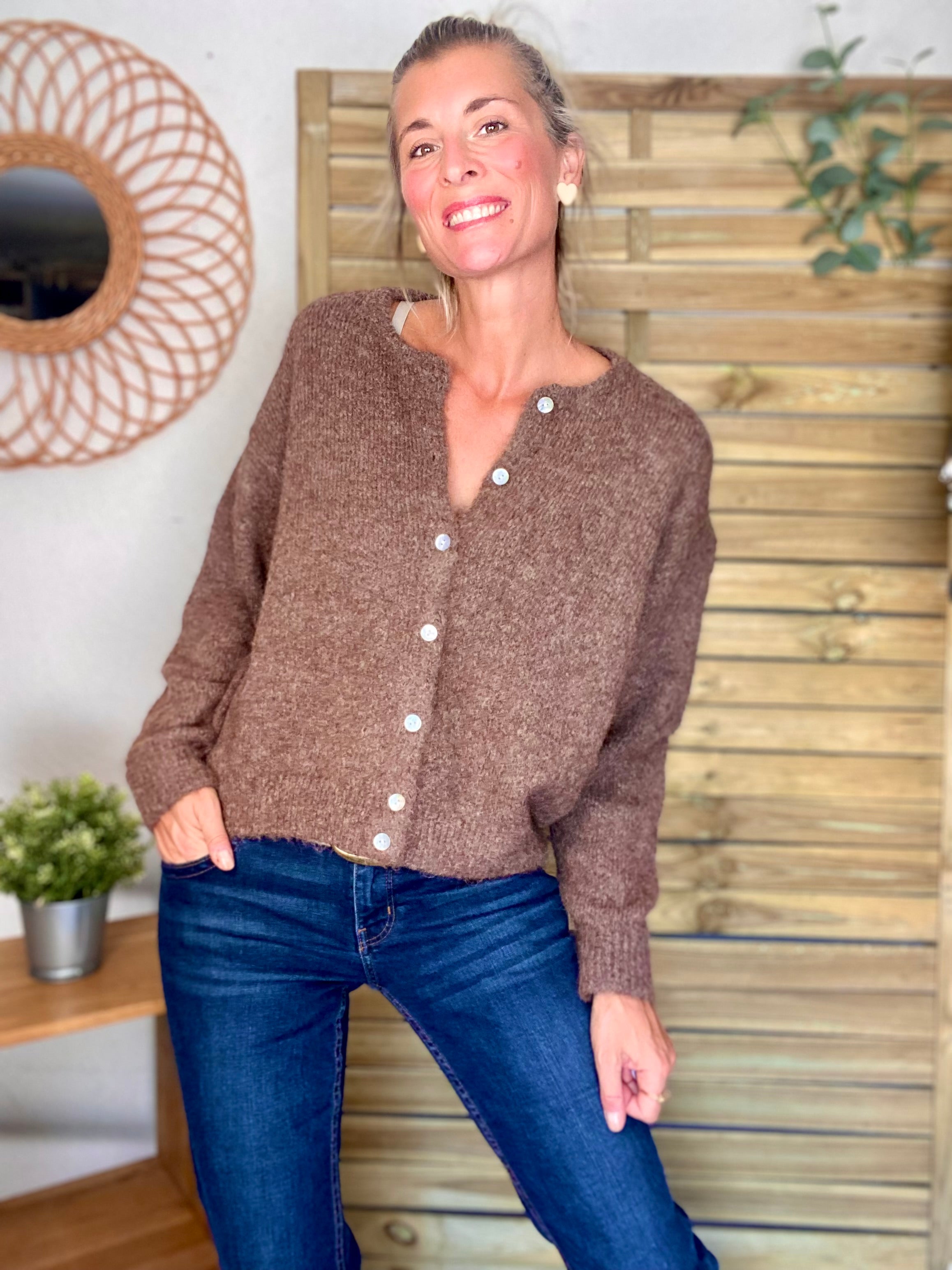 Gilet en maille SYDNEY - Chocolat chiné