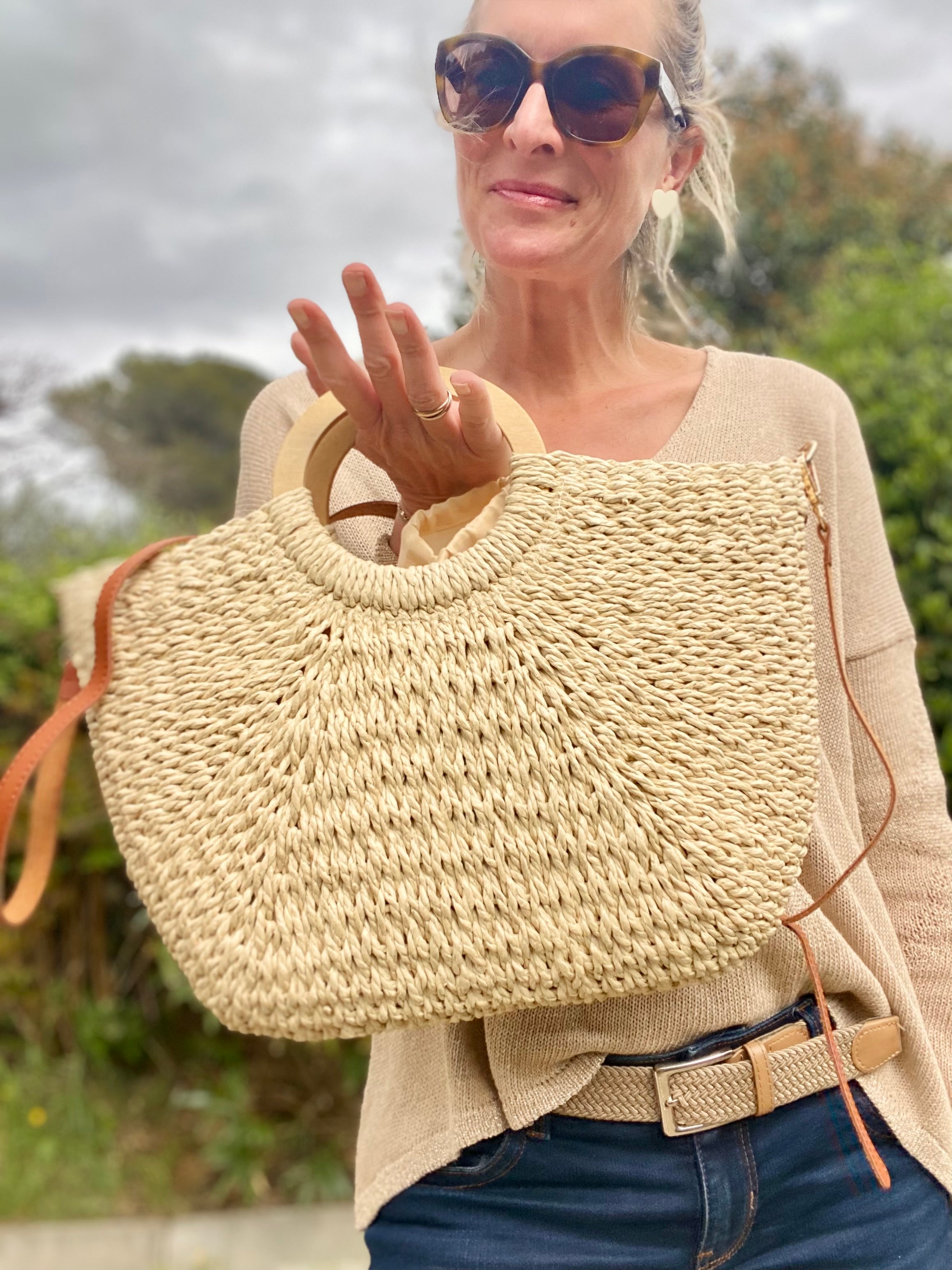 Sac à main et bandoulière en Paille PAULA - Beige clair