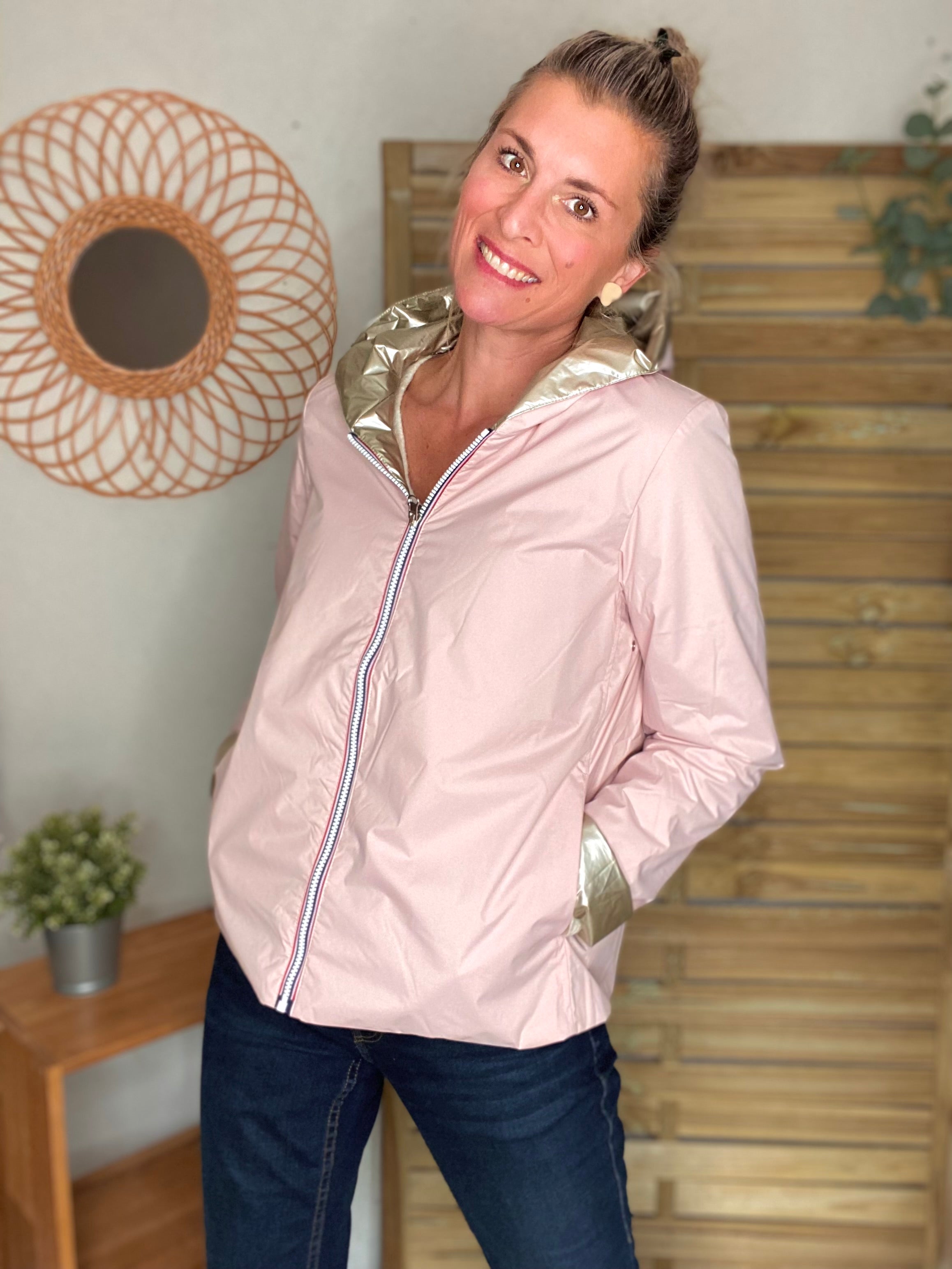 Imperméable réversible rembourré LOUISON COURT - Rose/Doré - LAURA JO