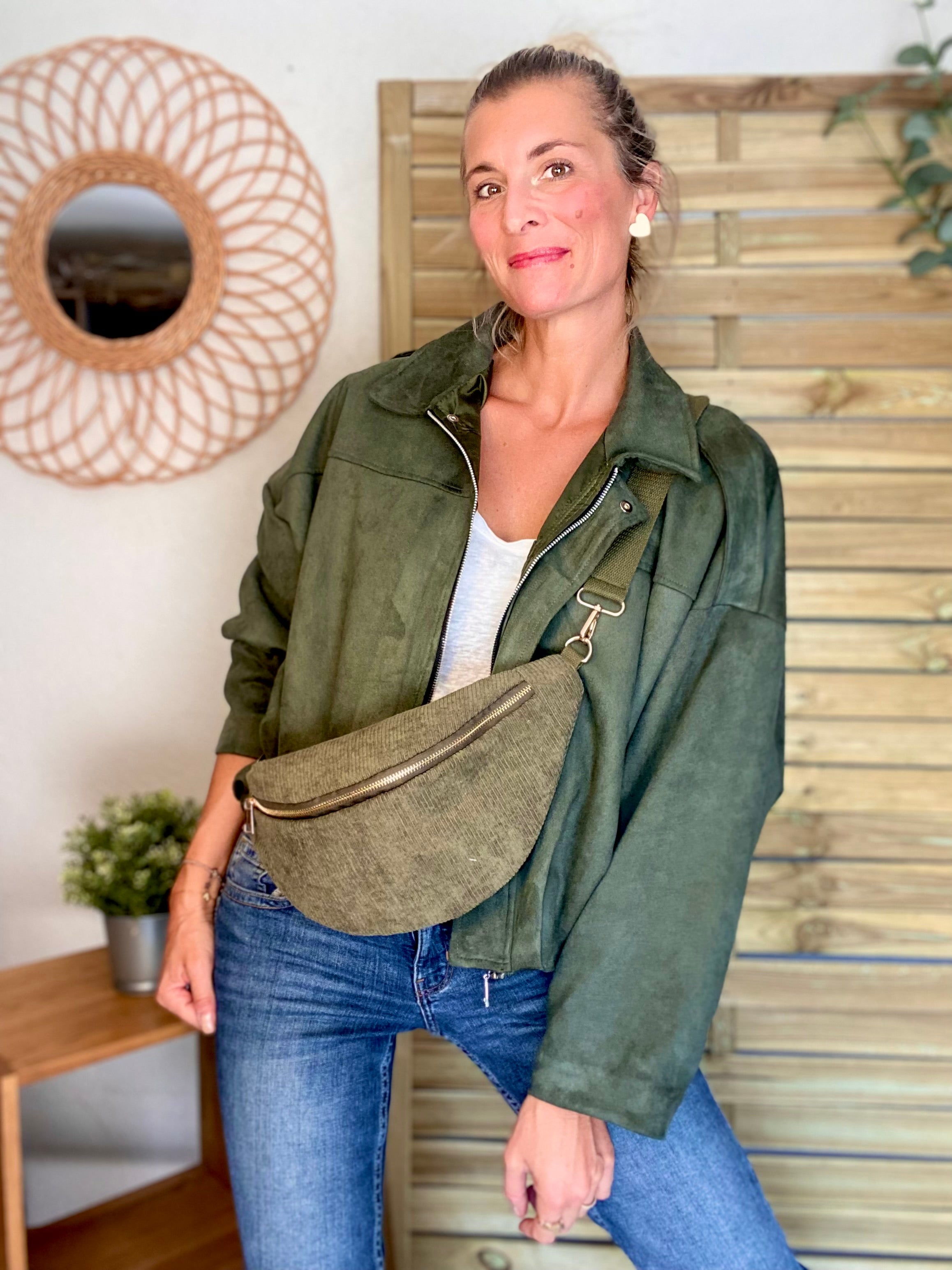 Veste oversize en suédine ISAAC - Kaki