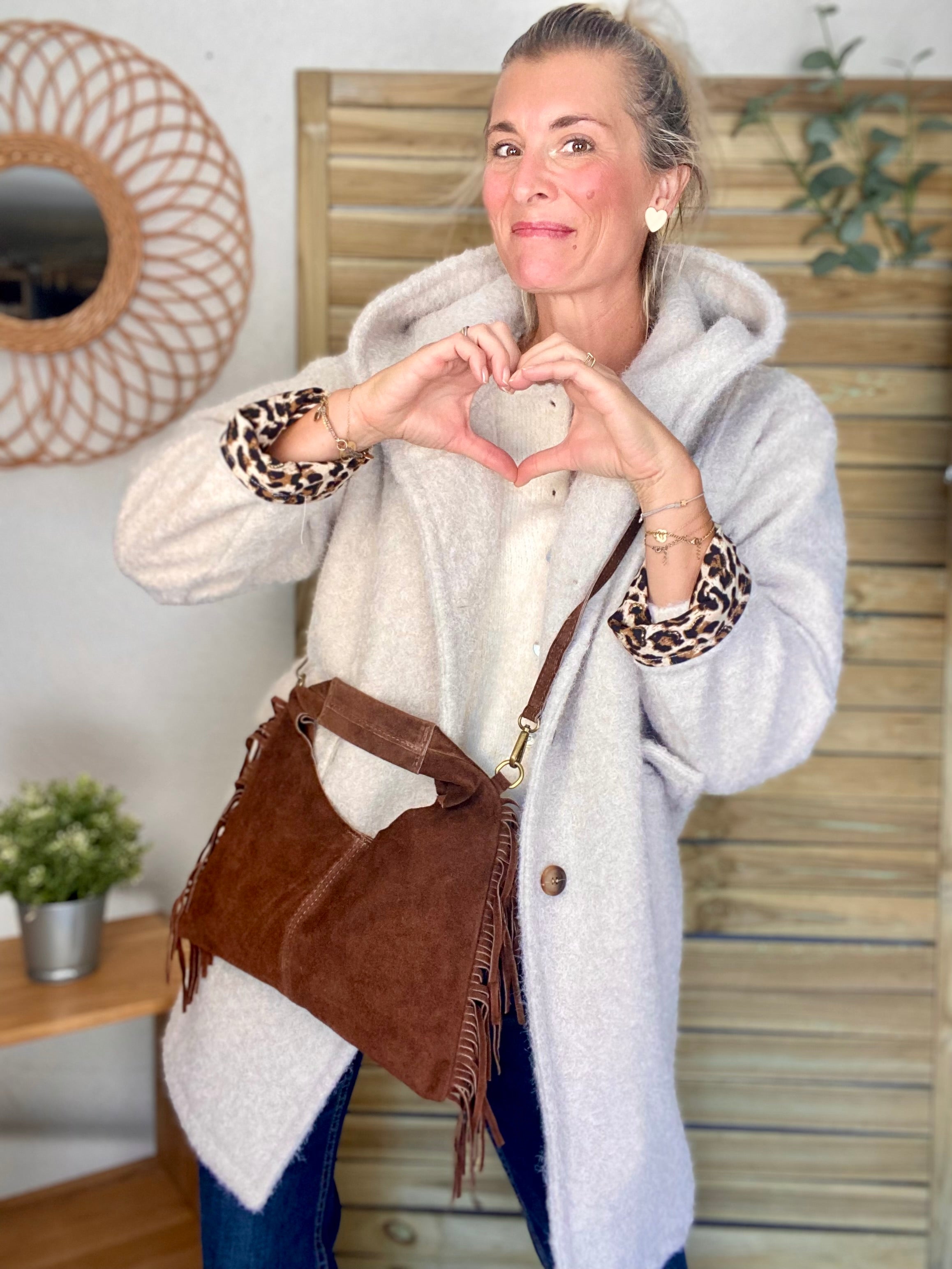 Manteau en laine EUGÉNIE avec détails Léo 🐆 - Crème