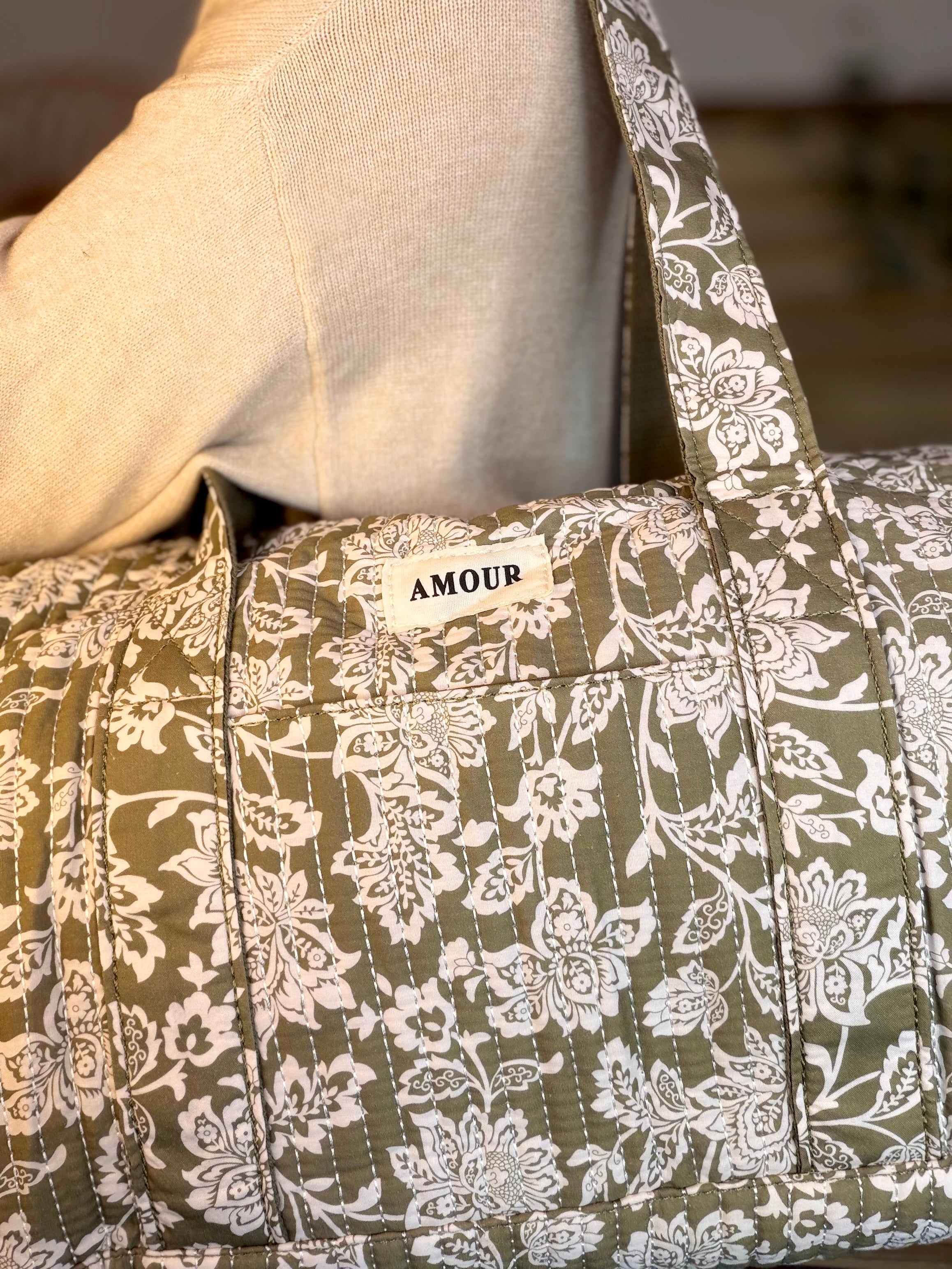 Sac polochon imprimé TARA - Fleuri Kaki