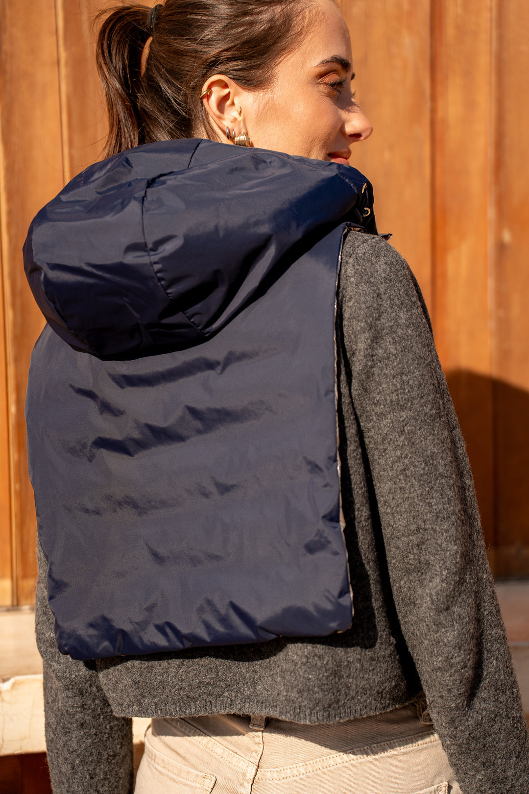 Col capuche amovible réversible - Bleu Marine / Doré DANY - LAURA JO