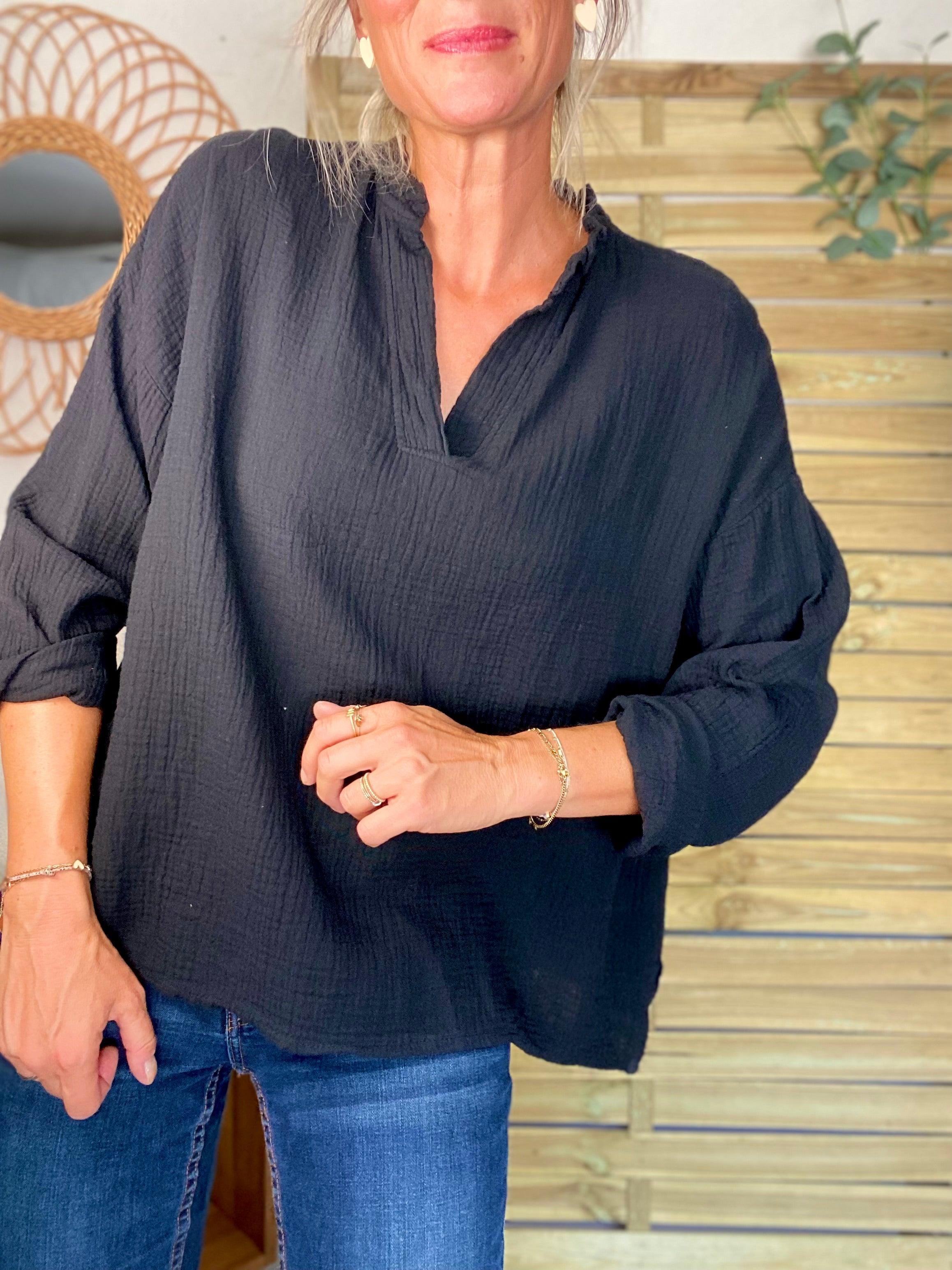 Blouse en gaze de coton SIERRA Noire - manches longues