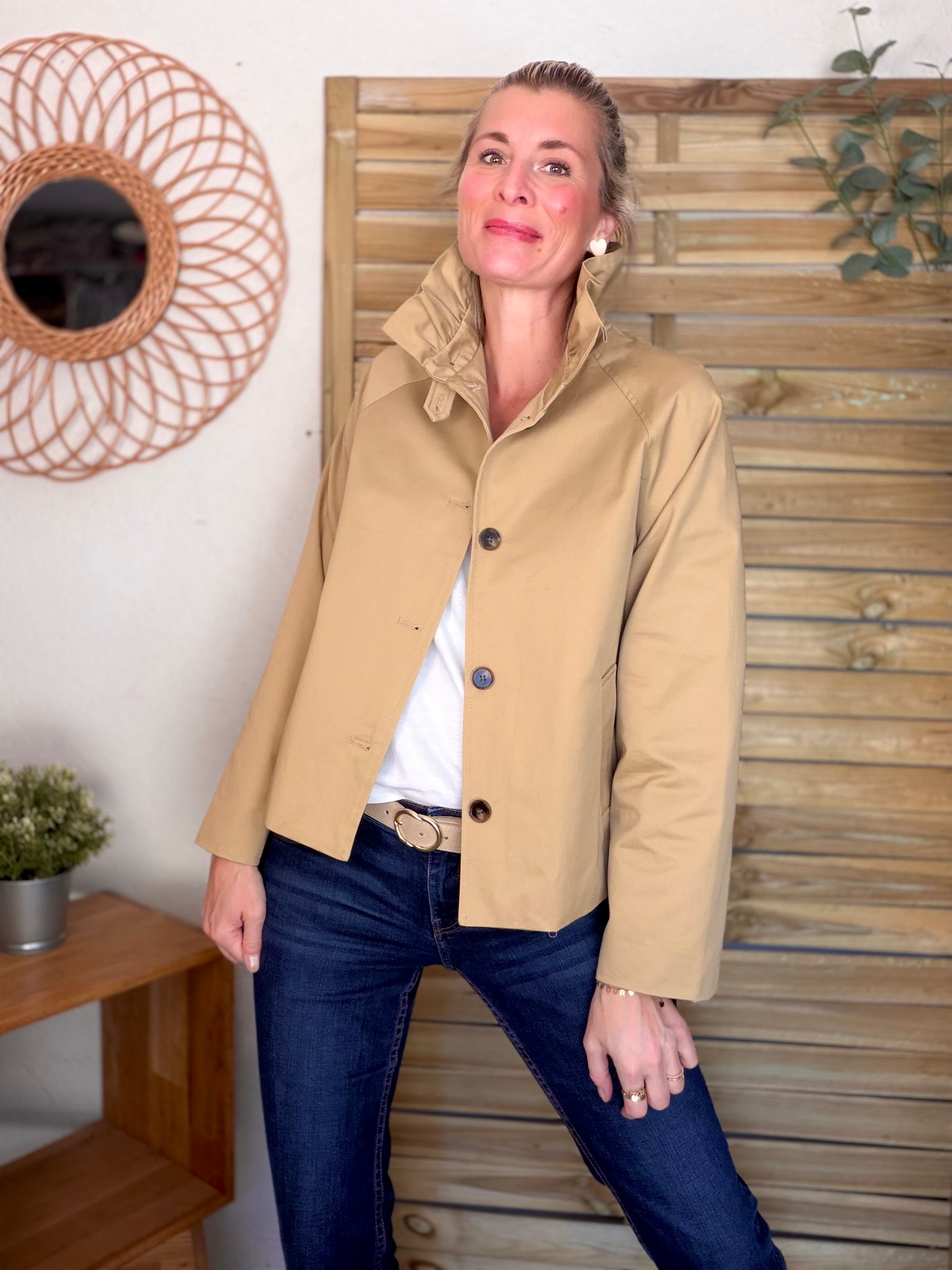 Veste Trench col victorien avec Liberty - VICKY Camel clair