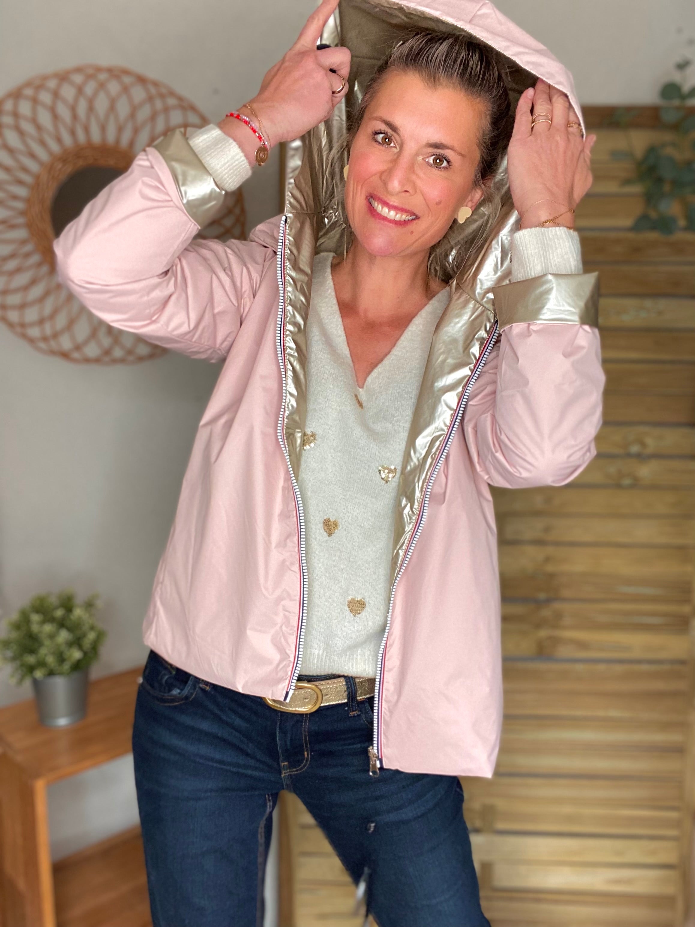 Imperméable réversible rembourré LOUISON COURT - Rose/Doré - LAURA JO