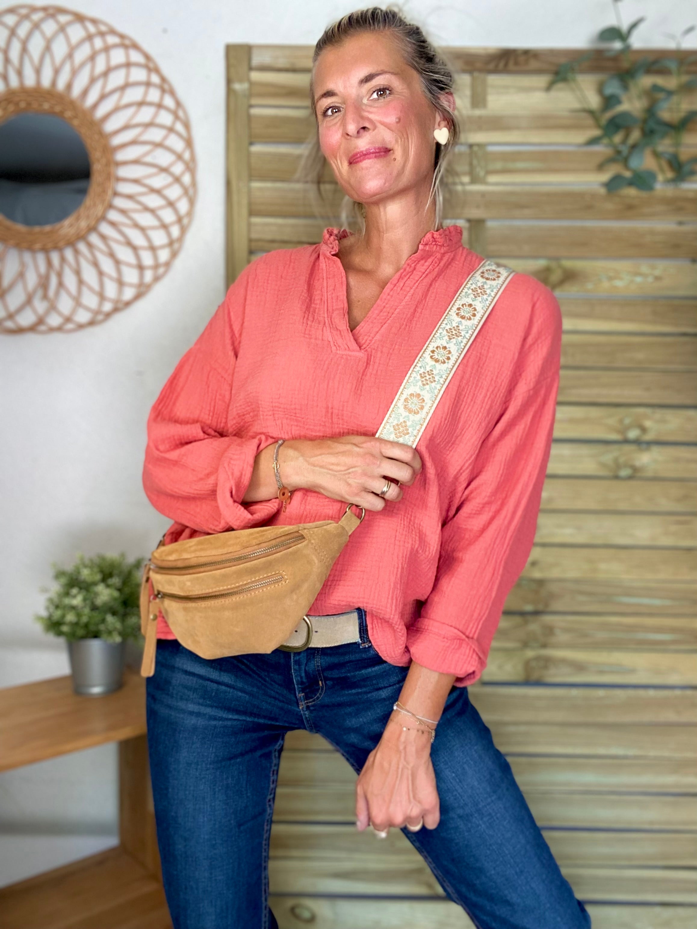 Blouse en gaze de coton SIERRA Terracotta - manches longues