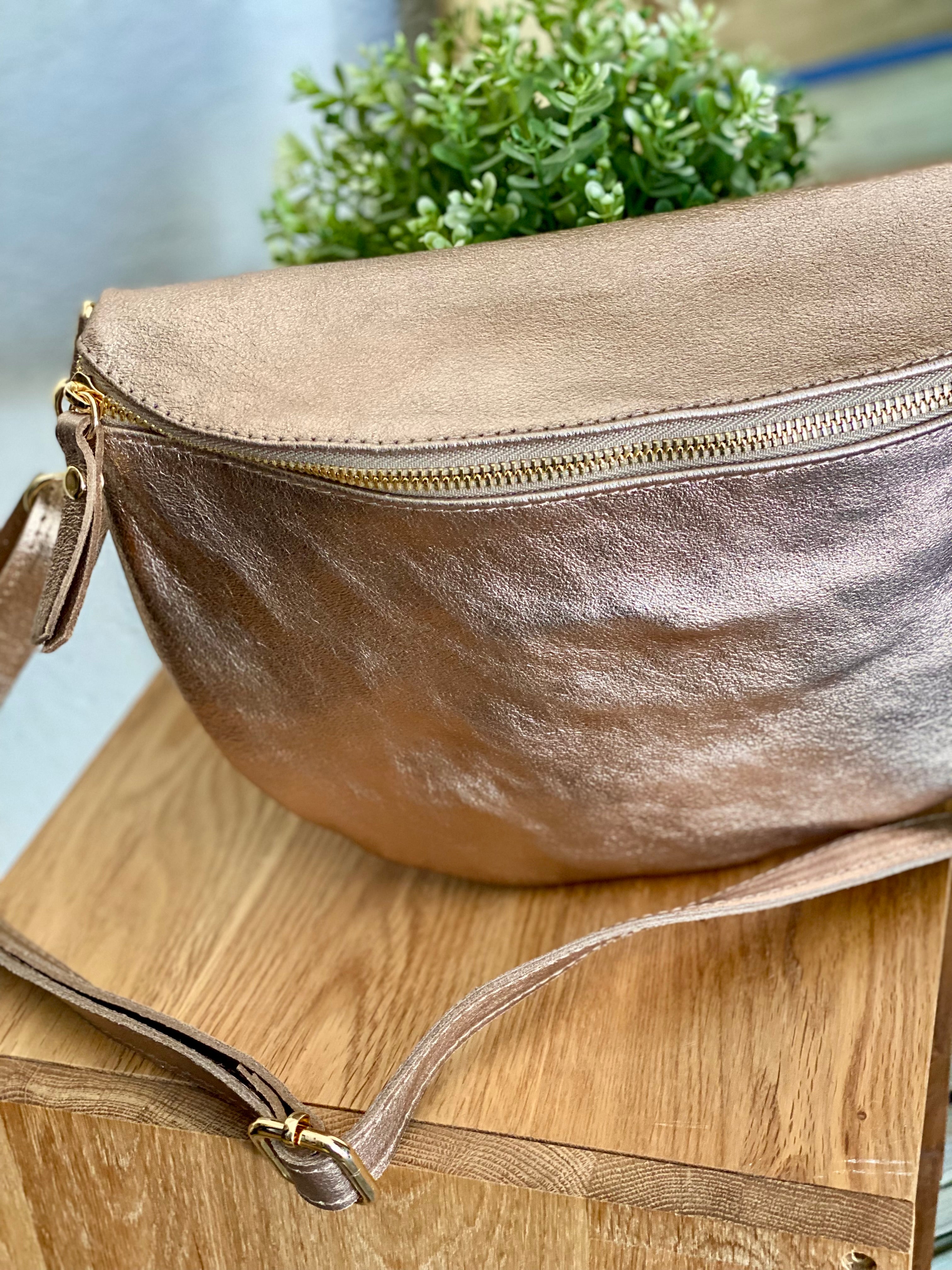 Sac banane XL en cuir irisé 30cm - JANIS - Or rosé