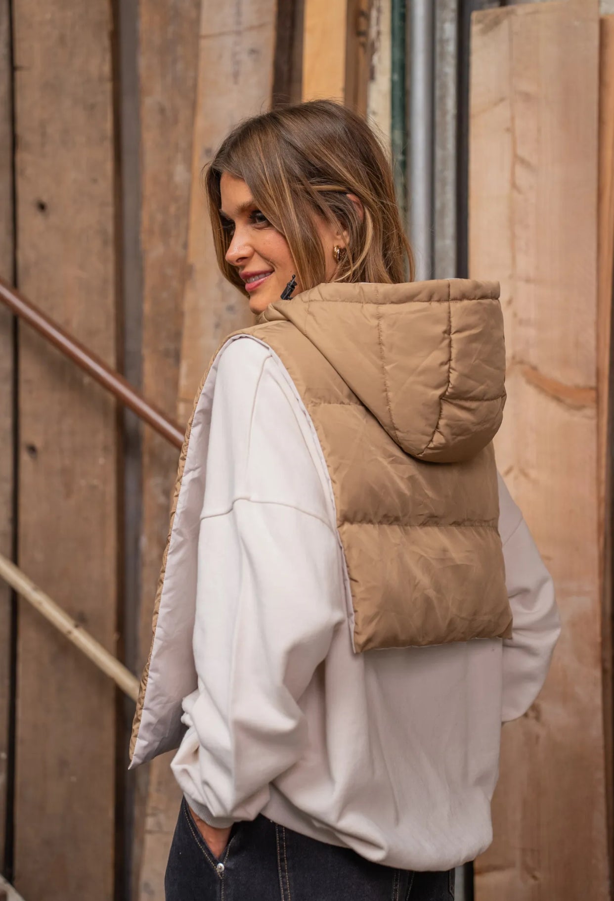 Col capuche amovible réversible ZACK - Camel / Écru