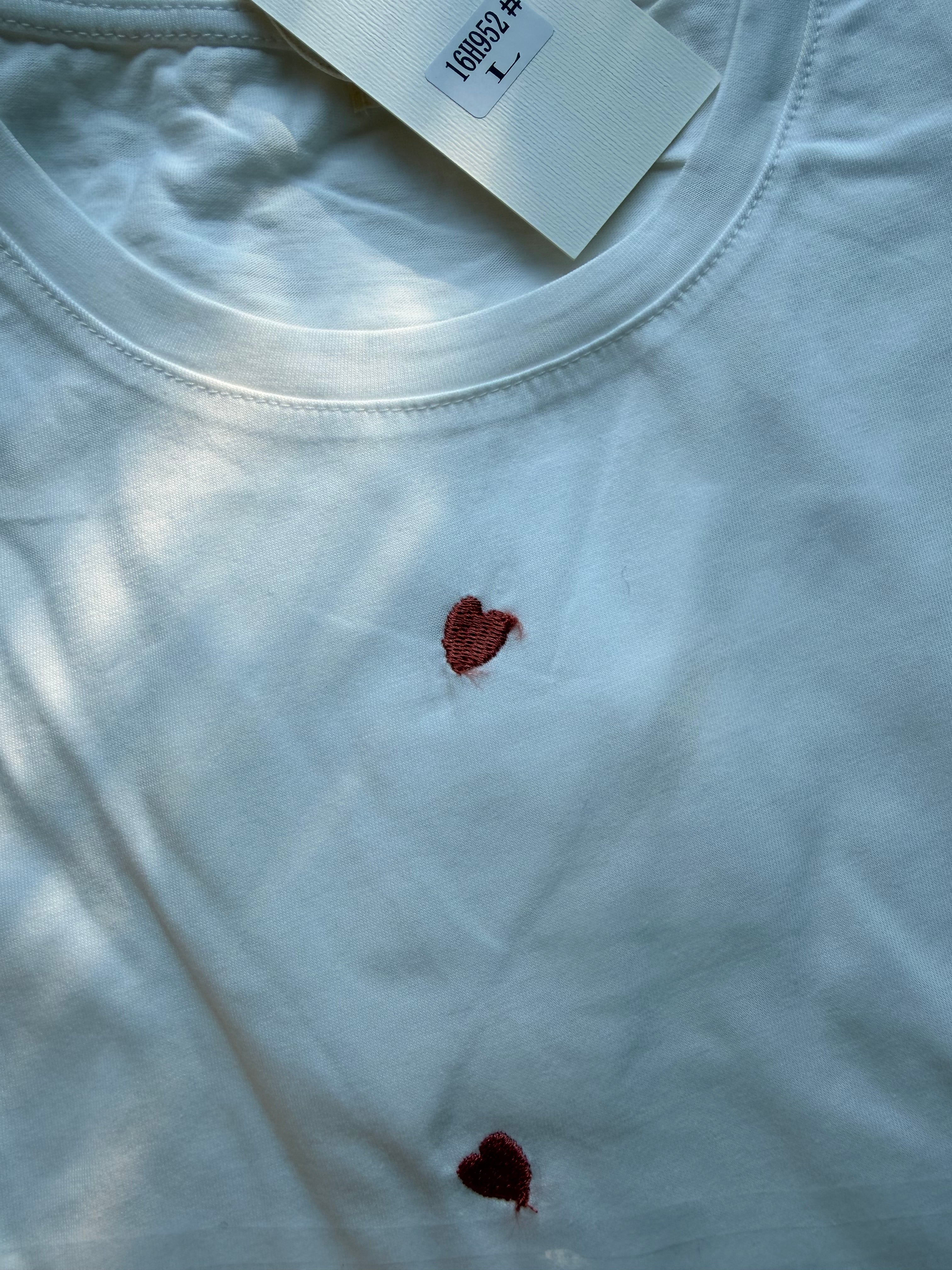 *** IMPERFECTION - Tee shirt cœurs brodés cuivre rosé 🩷 TESSA (Taille L)