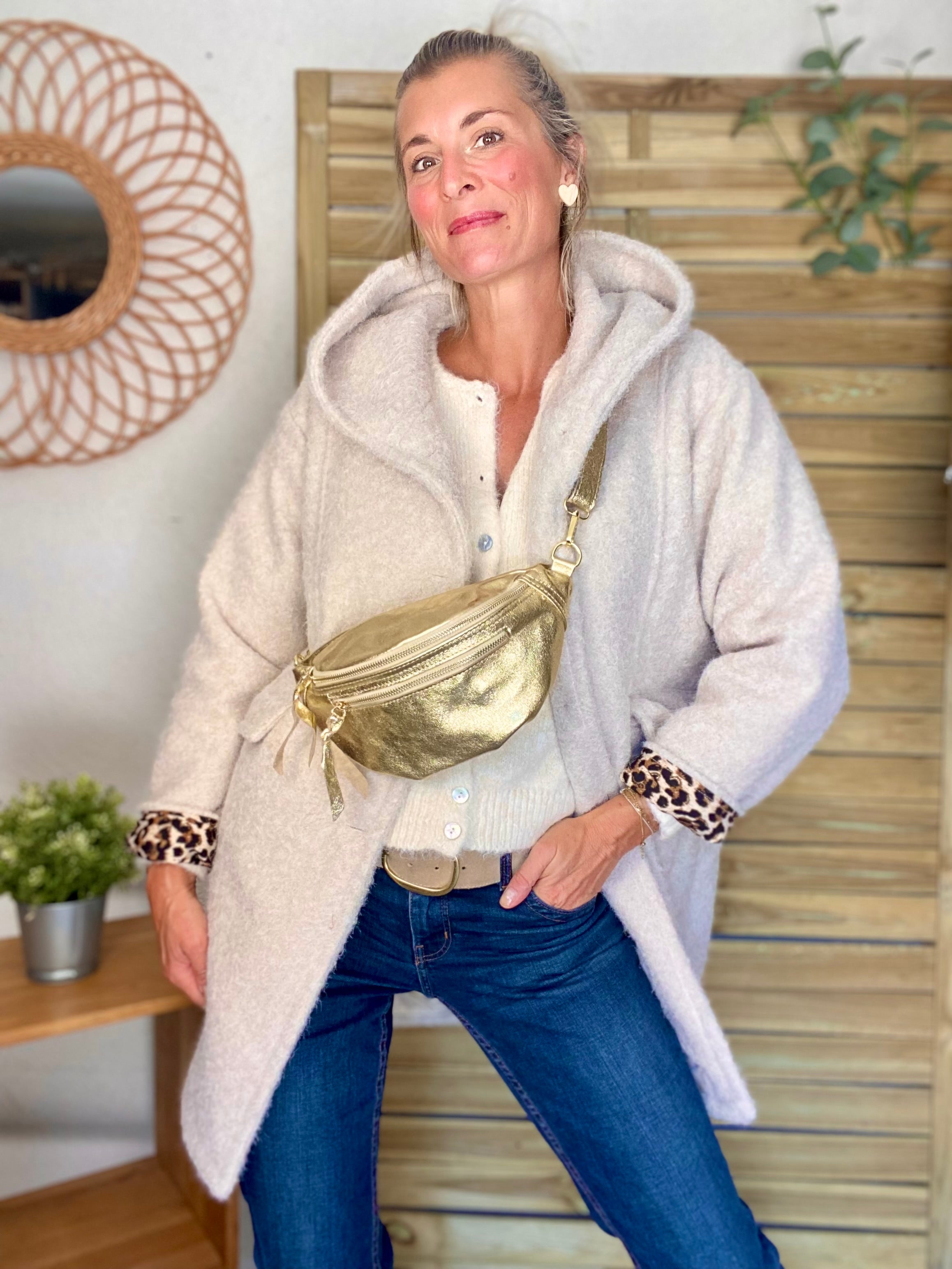 Manteau en laine EUGÉNIE avec détails Léo 🐆 - Crème
