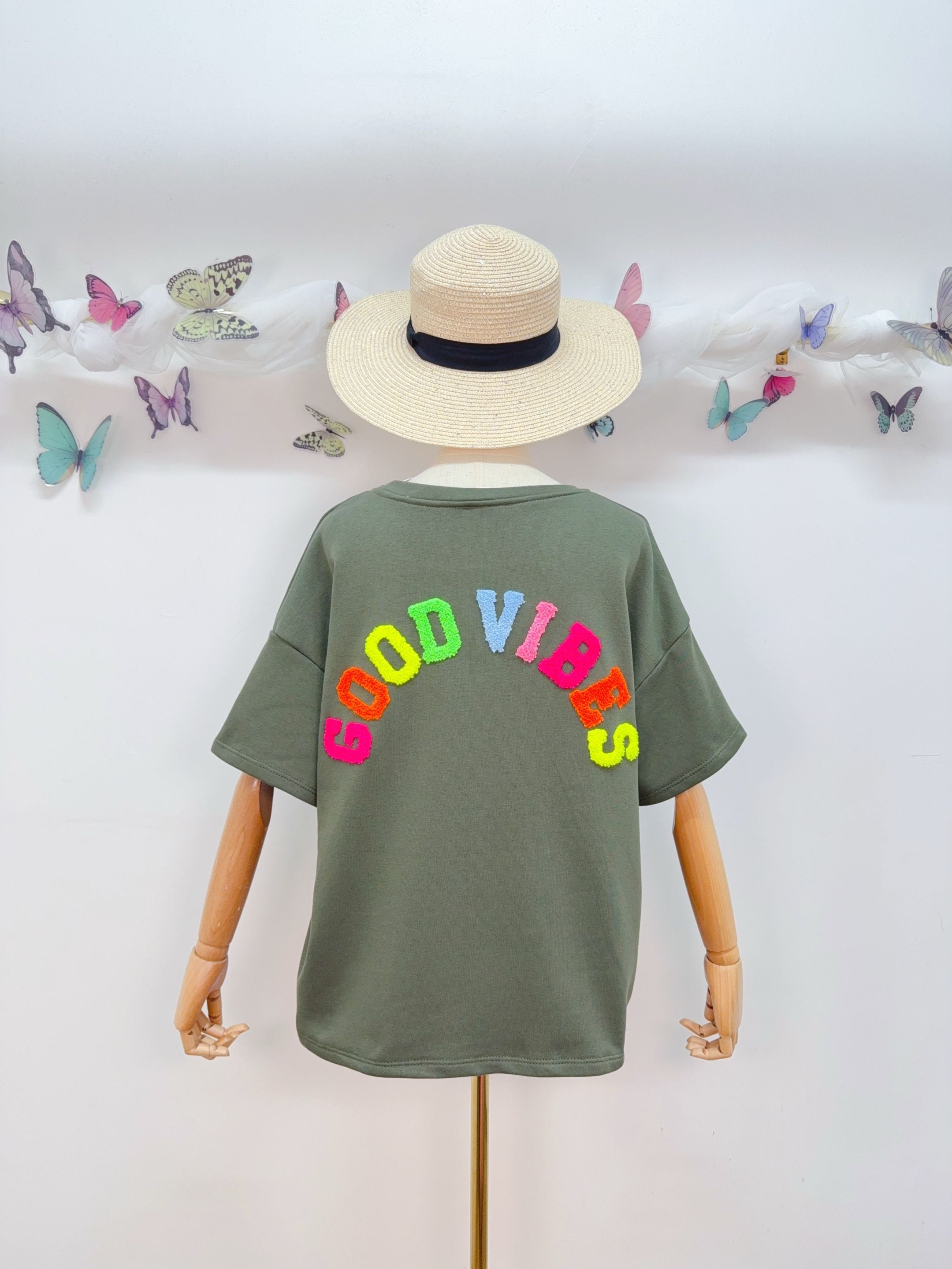 Tee shirt GOOD VIBES matière sweat - ALESSIA Kaki