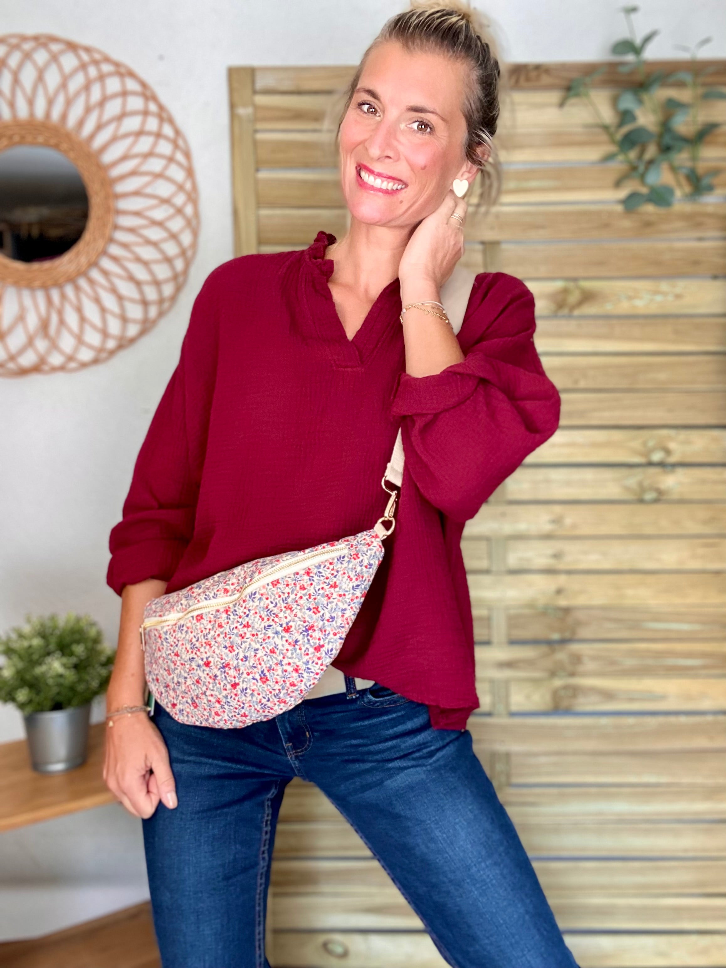 Blouse en gaze de coton SIERRA Bordeaux - manches longues