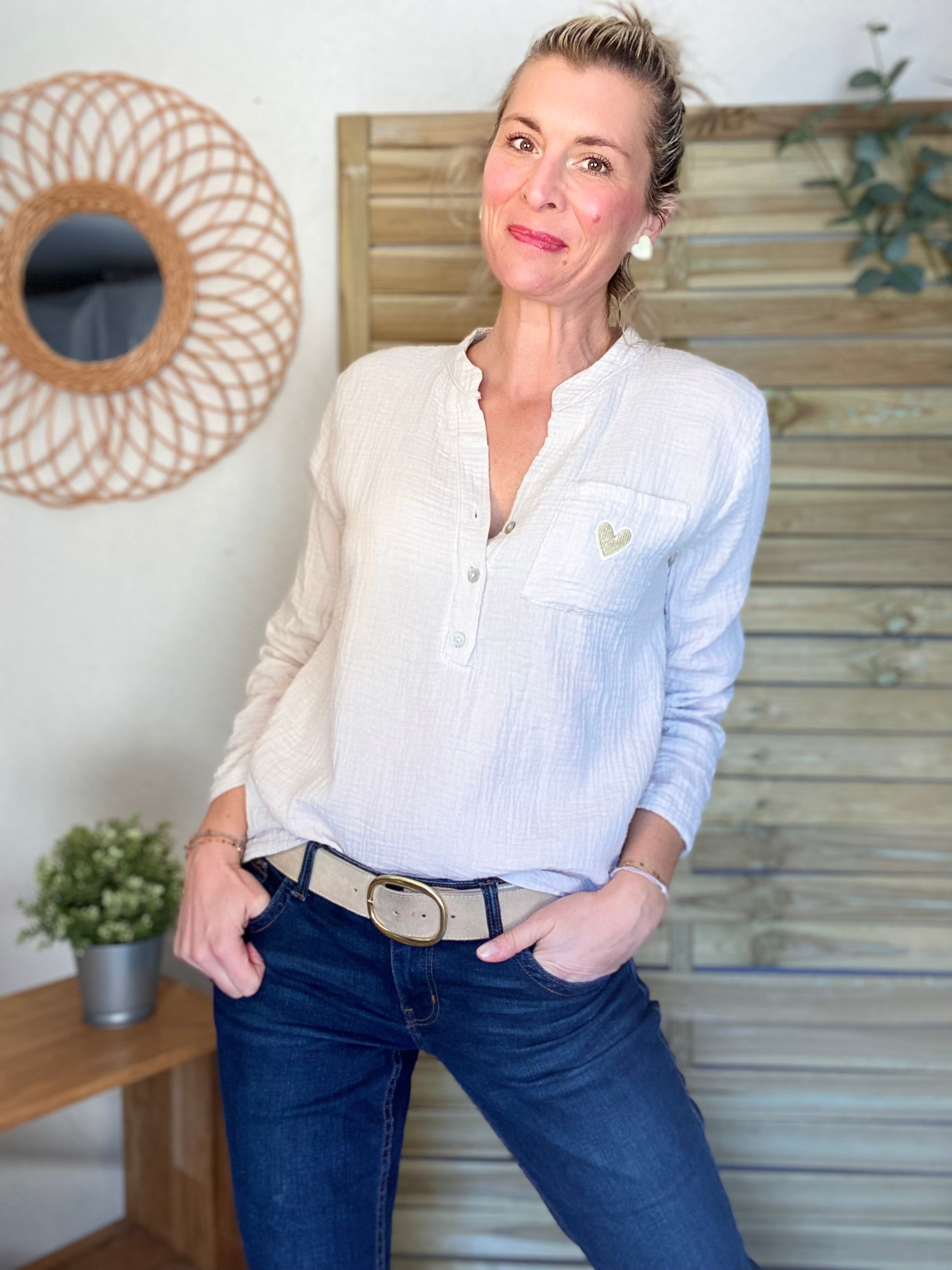 Blouse en gaze de coton ÉLÉA - Beige