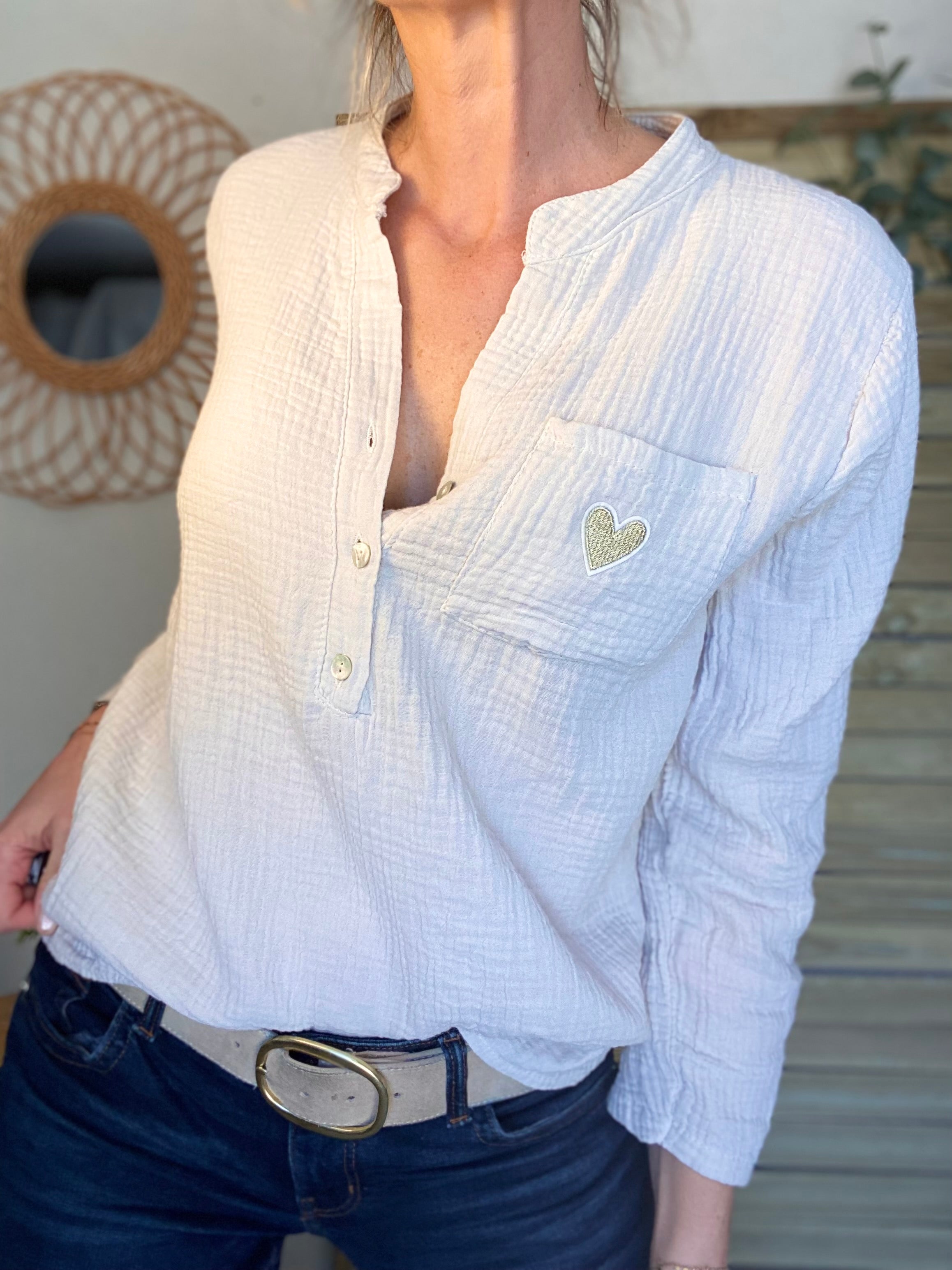 Blouse en gaze de coton ÉLÉA - Beige