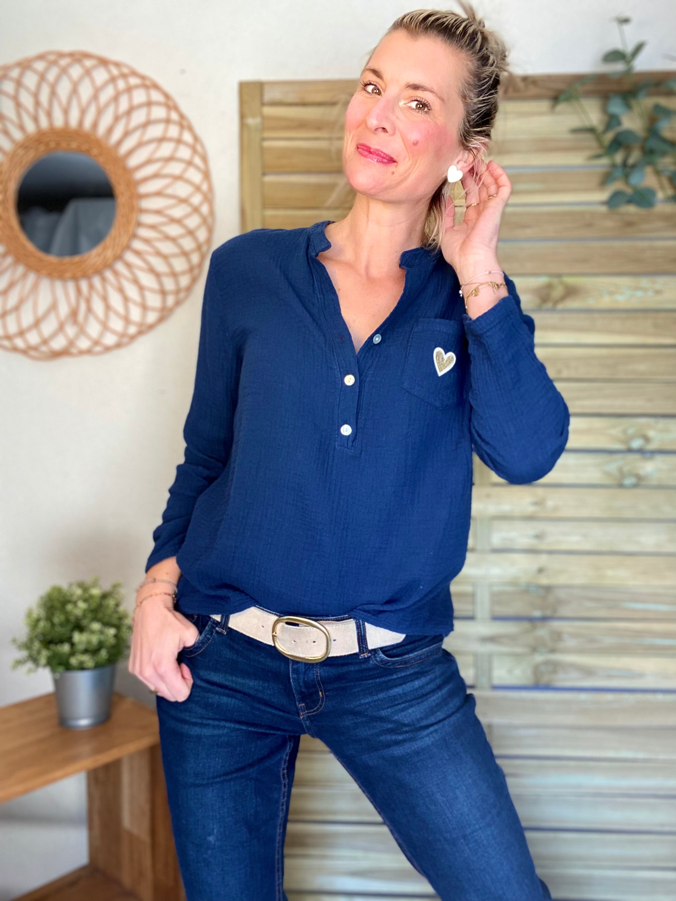 Blouse en gaze de coton ÉLÉA - Bleu marine