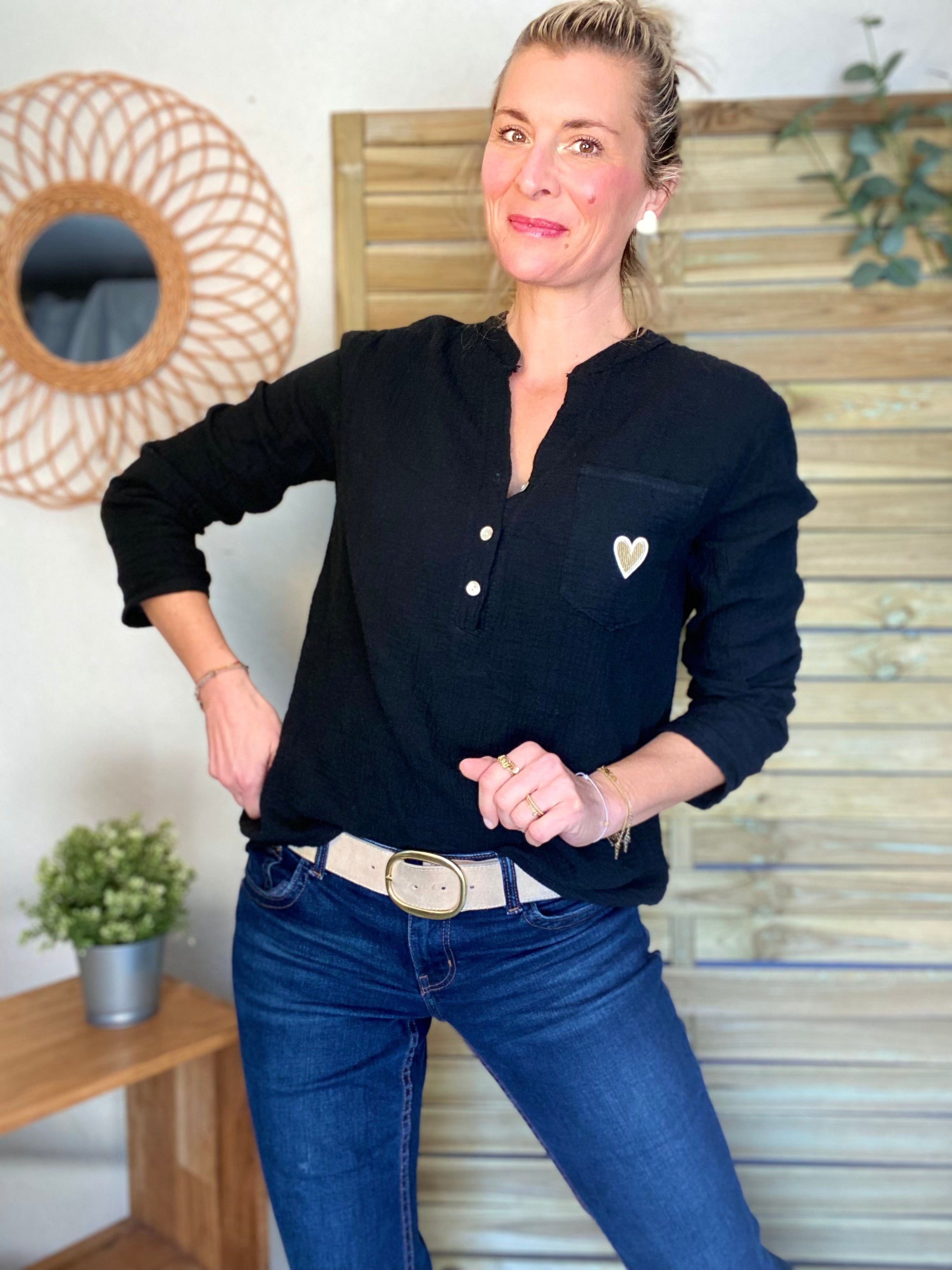 Blouse en gaze de coton ÉLÉA - Noir