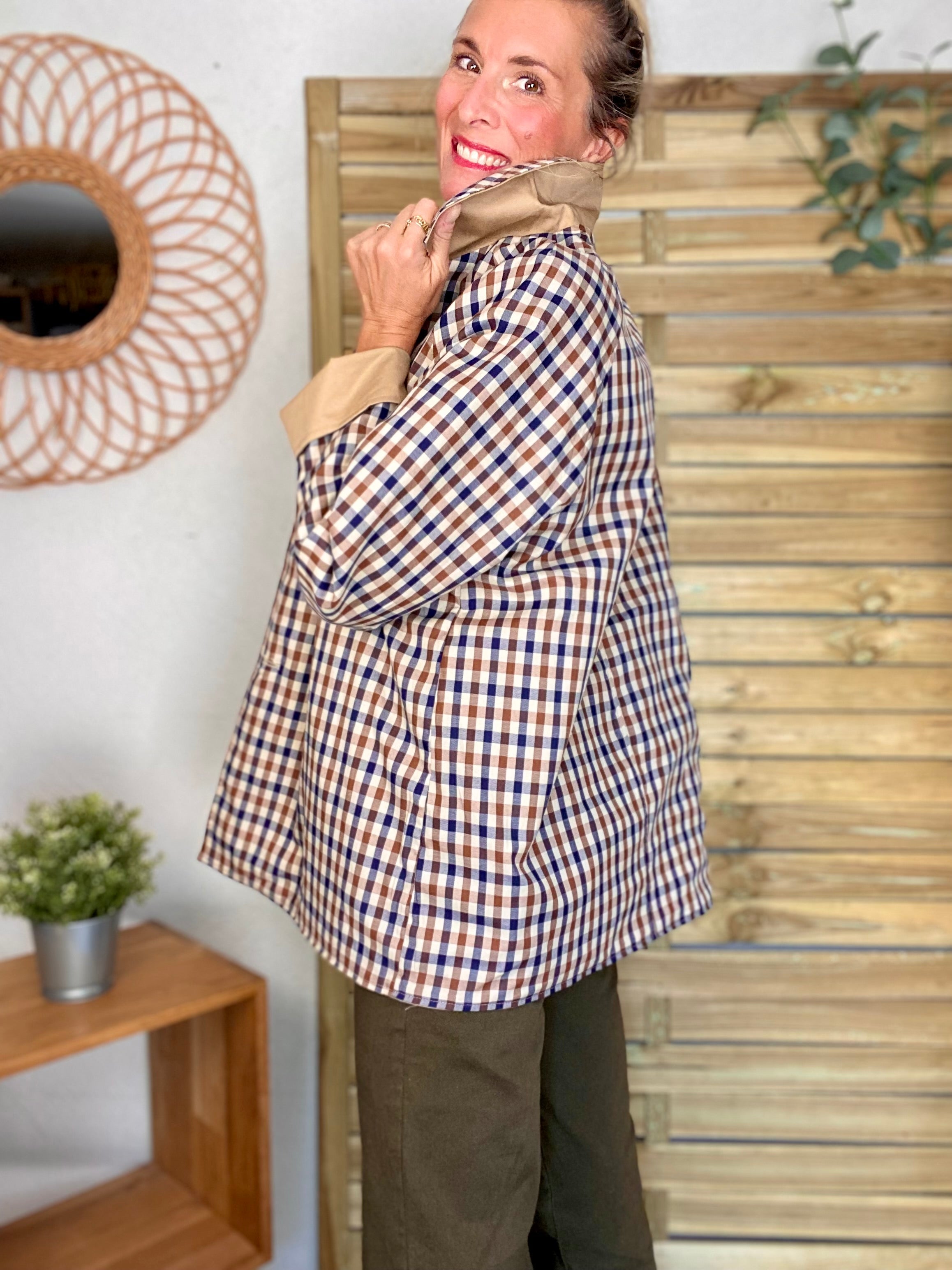 Veste Trench mi long réversible vichy LENA - Camel clair