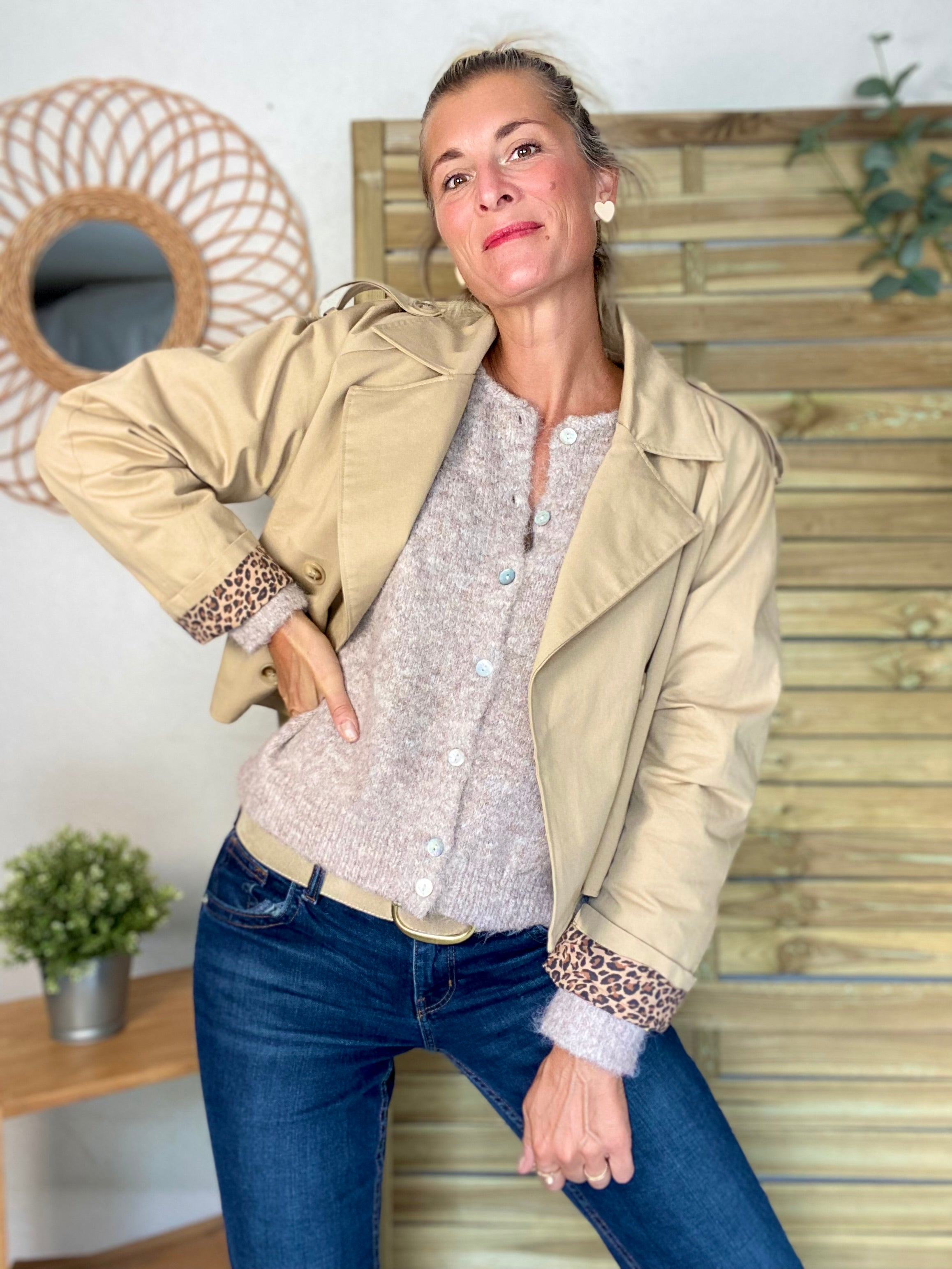Veste Trench en coton beige avec Léo ROXANE