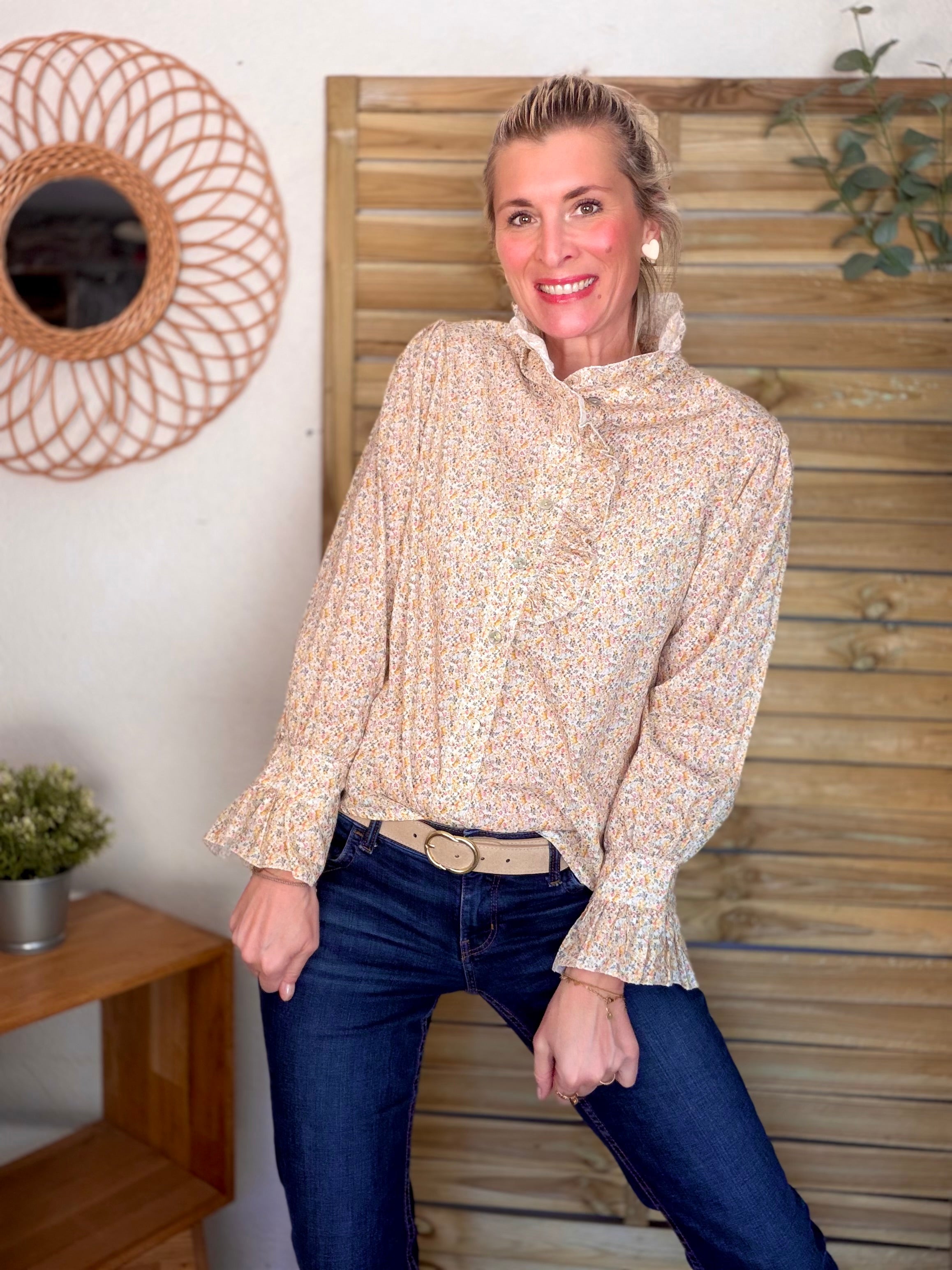 Chemise imprimée Liberty col volanté HÉLOÏSE - Jaune