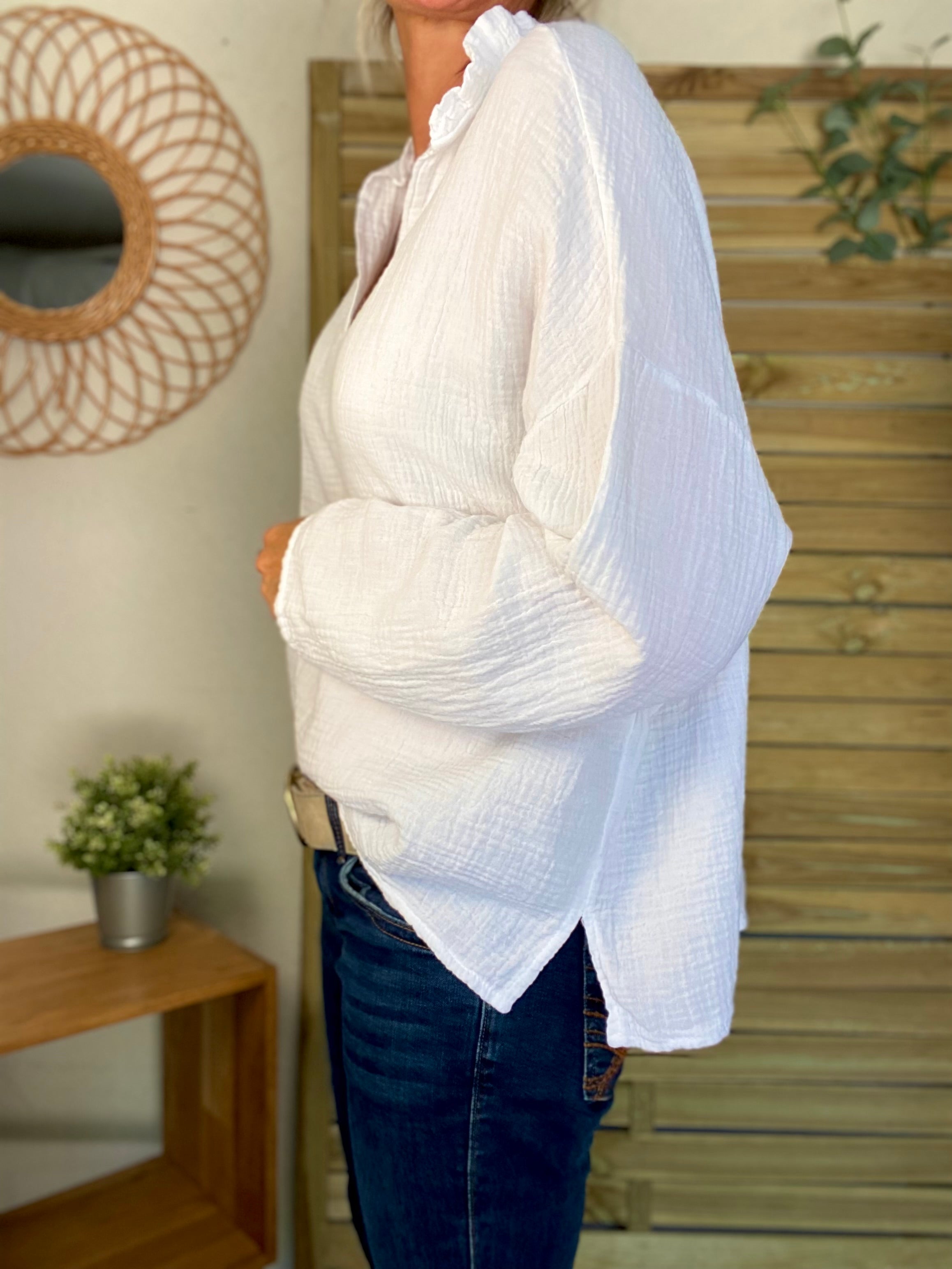 Blouse en gaze de coton SIERRA Blanche - manches longues
