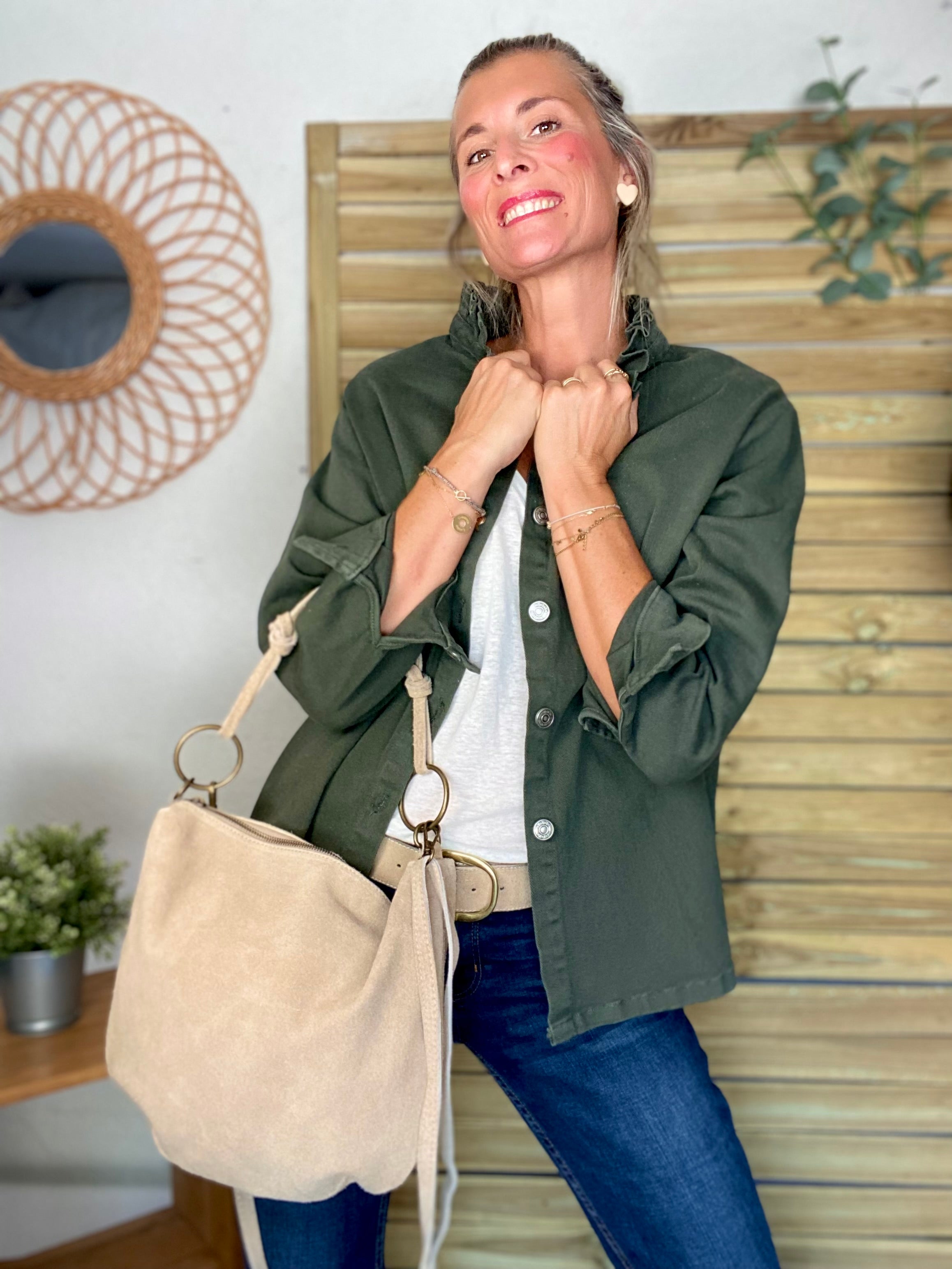 Sac en cuir daim SCOTT - Beige