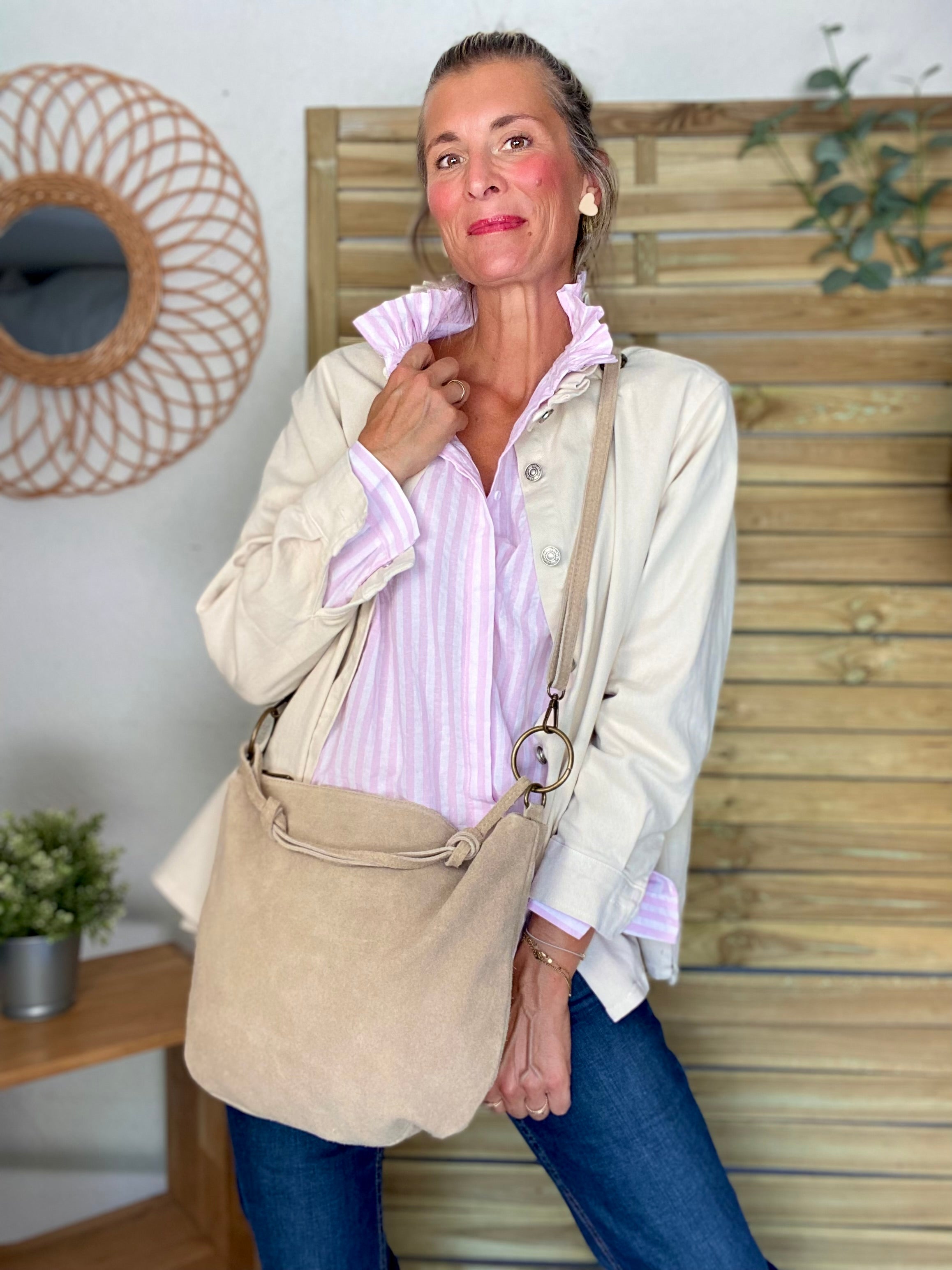 Sac en cuir daim SCOTT - Beige
