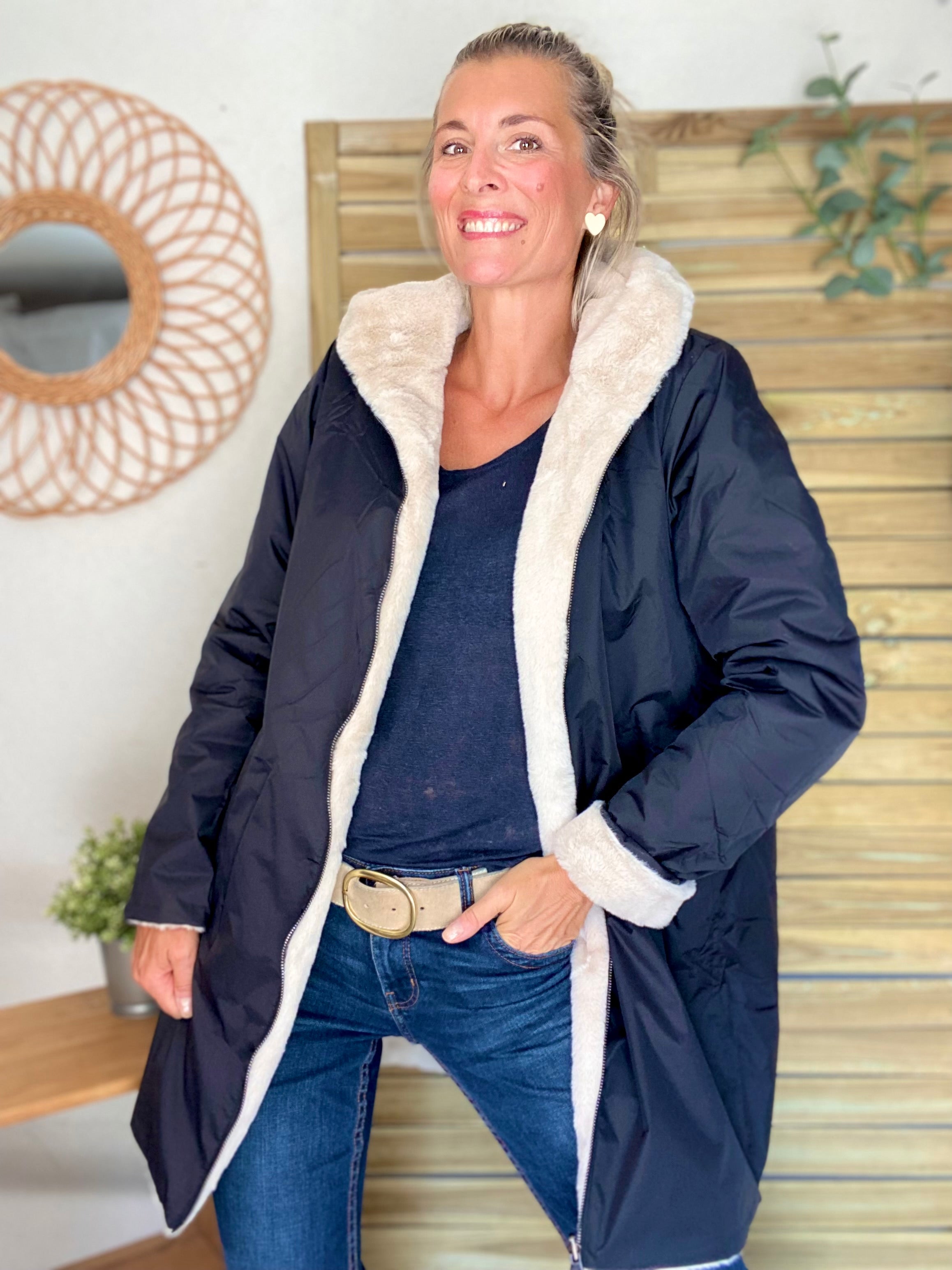 Parka Imperméable réversible fourrée Noir / Beige ALIX - LAURA JO