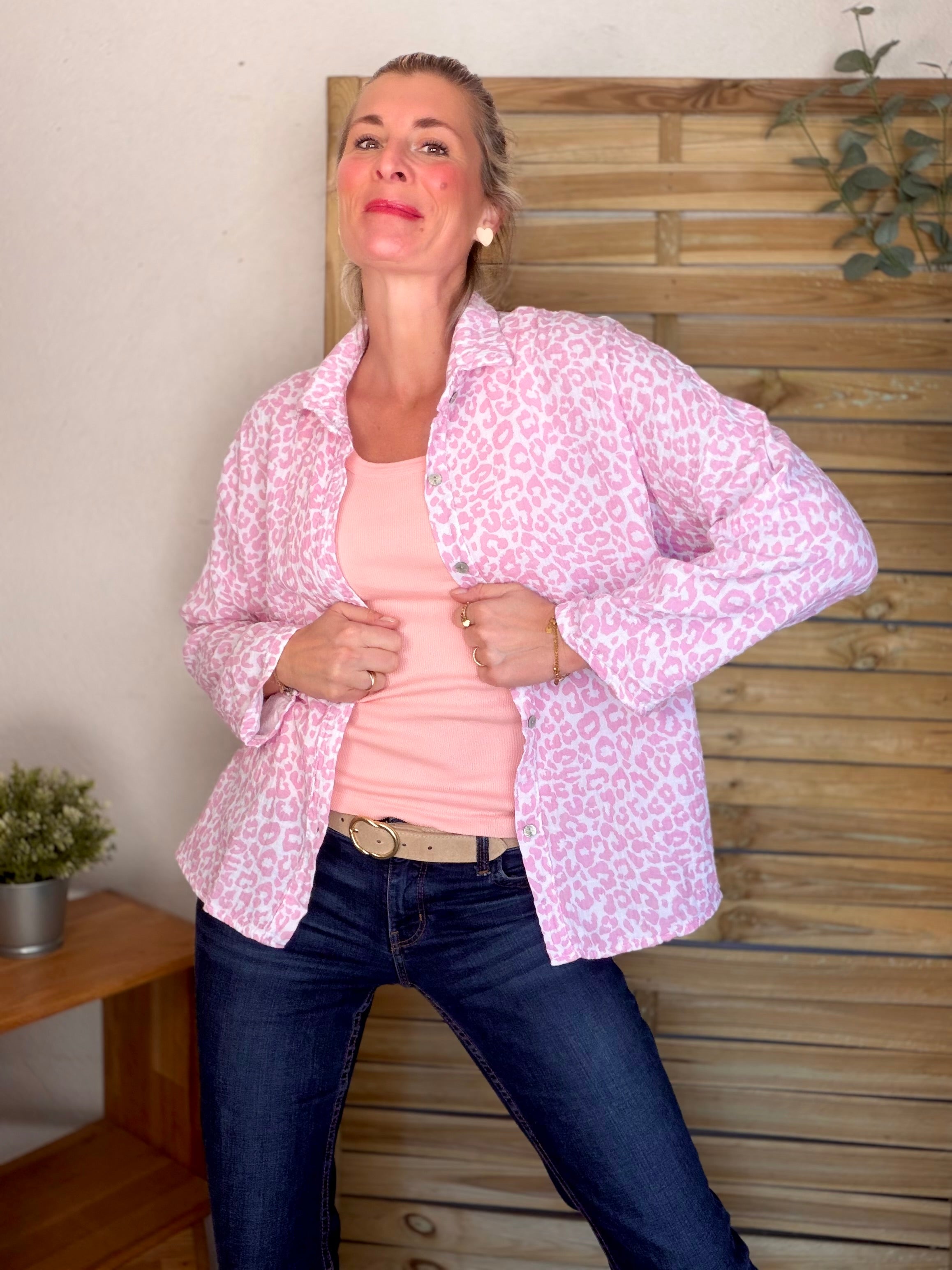 Chemise en gaze de coton imprimé Léo MARCIA - Rose