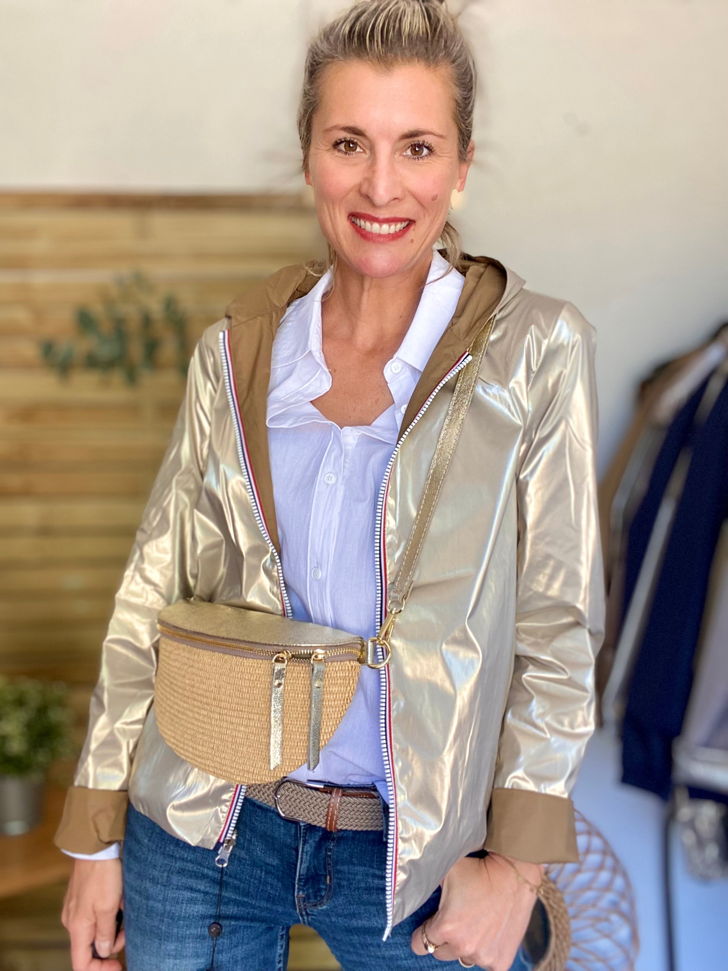 Imperméable réversible GARANCE COURT léger - Camel/Doré - LAURA JO