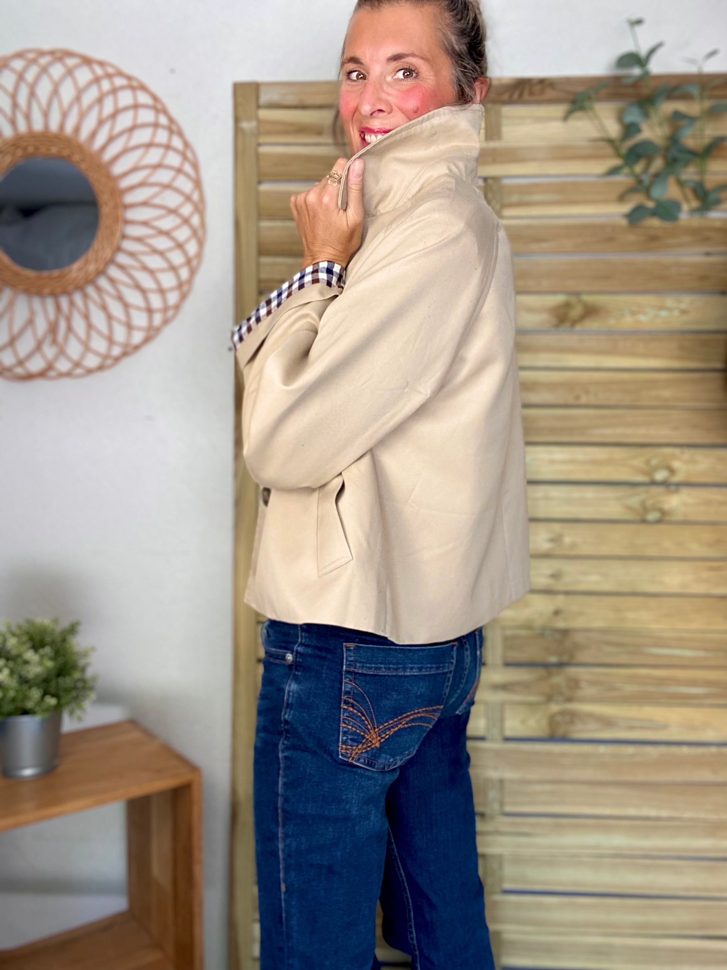 Veste Trench en coton beige avec vichy - YSEULT