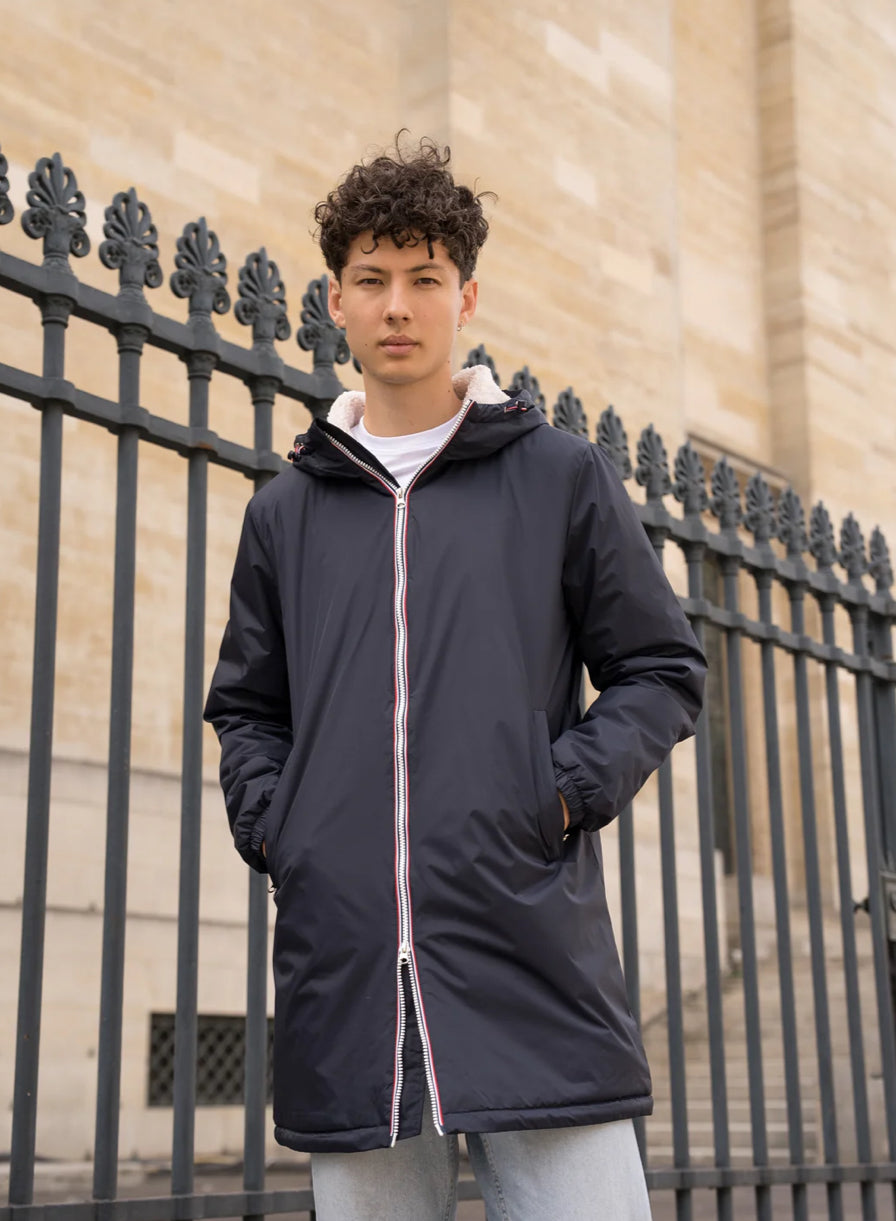 Parka Imperméable Homme LOUIS* LONG fourré sherpa - Bleu marine - Laura Jo