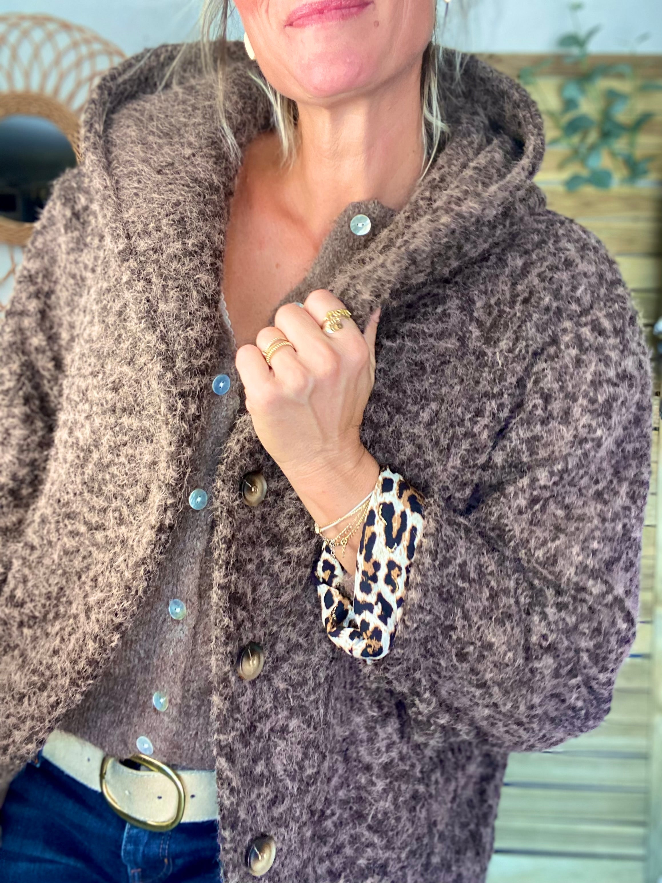 Manteau en laine EUGÉNIE avec détails Léo 🐆 - Chocolat