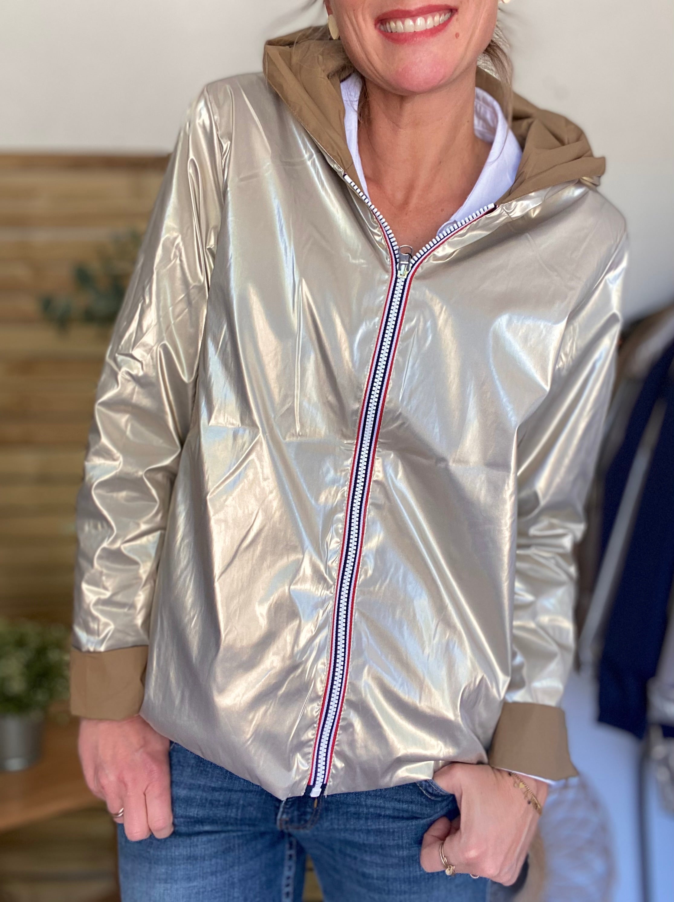 Imperméable réversible GARANCE COURT léger - Camel/Doré - LAURA JO