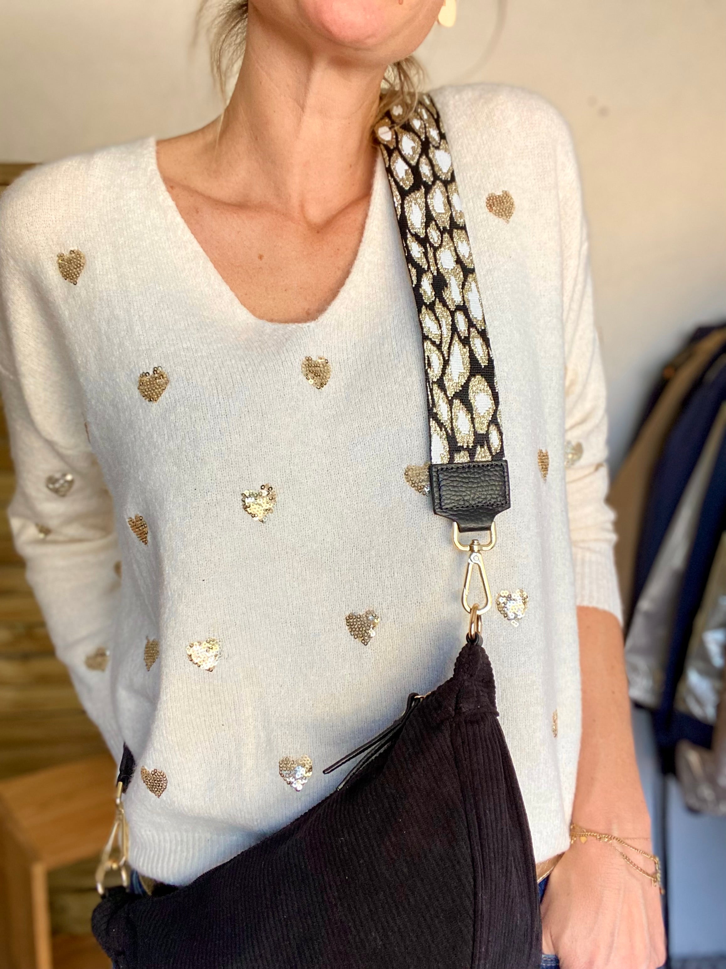 Sac besace demi-lune XL velours côtelé - AMY - Noir
