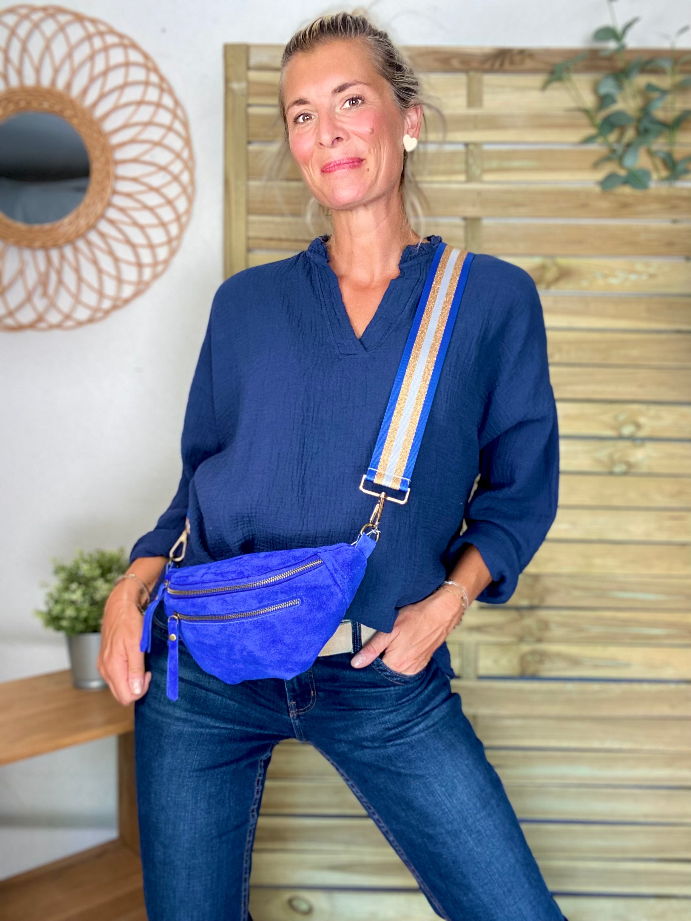 Blouse en gaze de coton SIERRA Bleu marine - manches longues