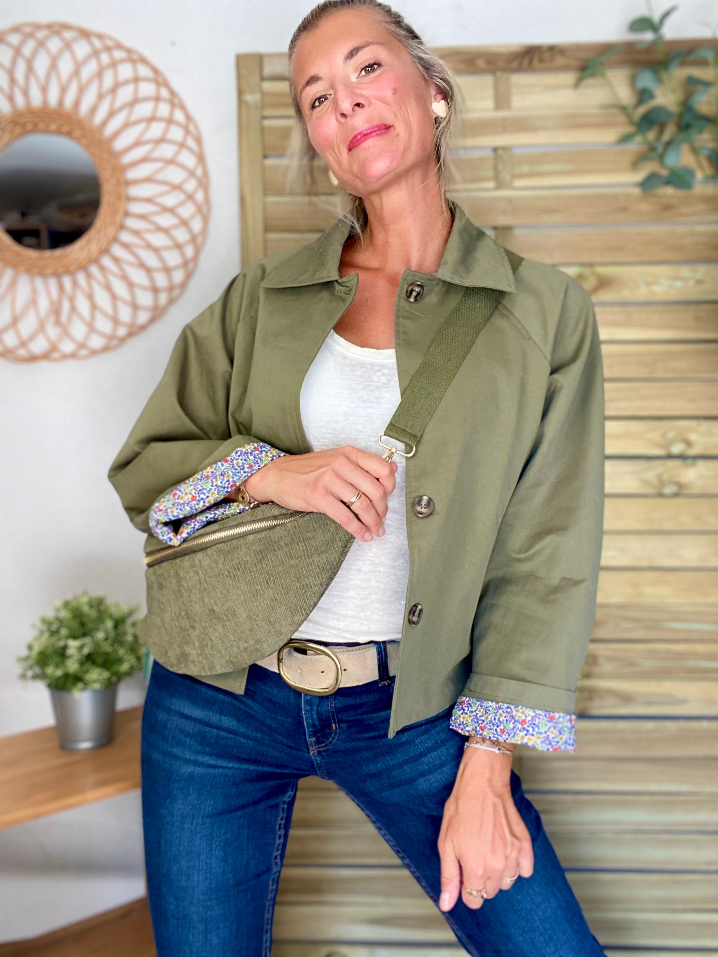 Veste Trench en coton kaki avec Liberty - MAHAUT