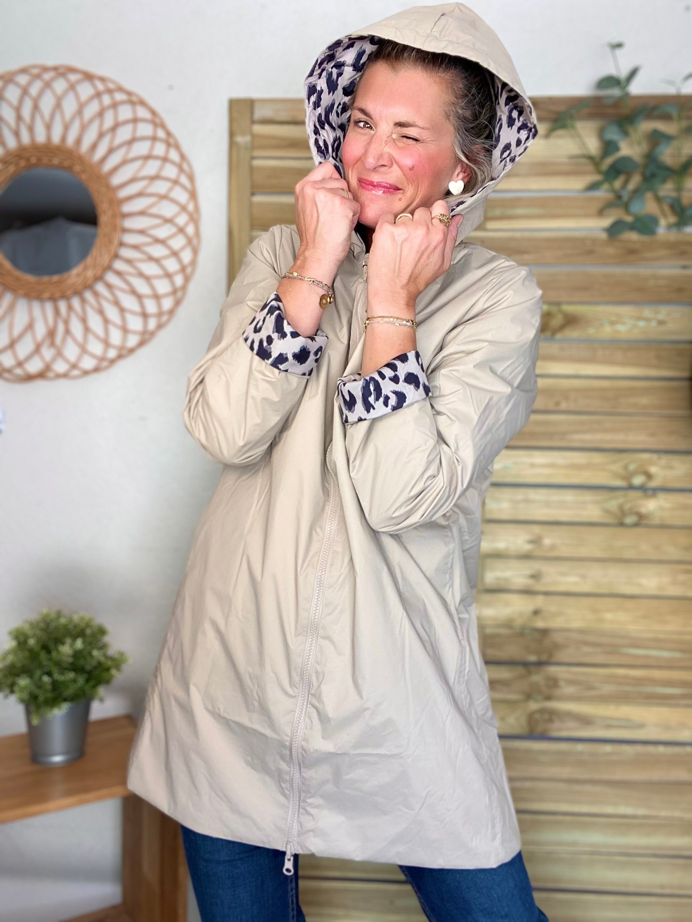 Imperméable réversible rembourré LOUISON LONG - Beige / Léo - LAURA JO