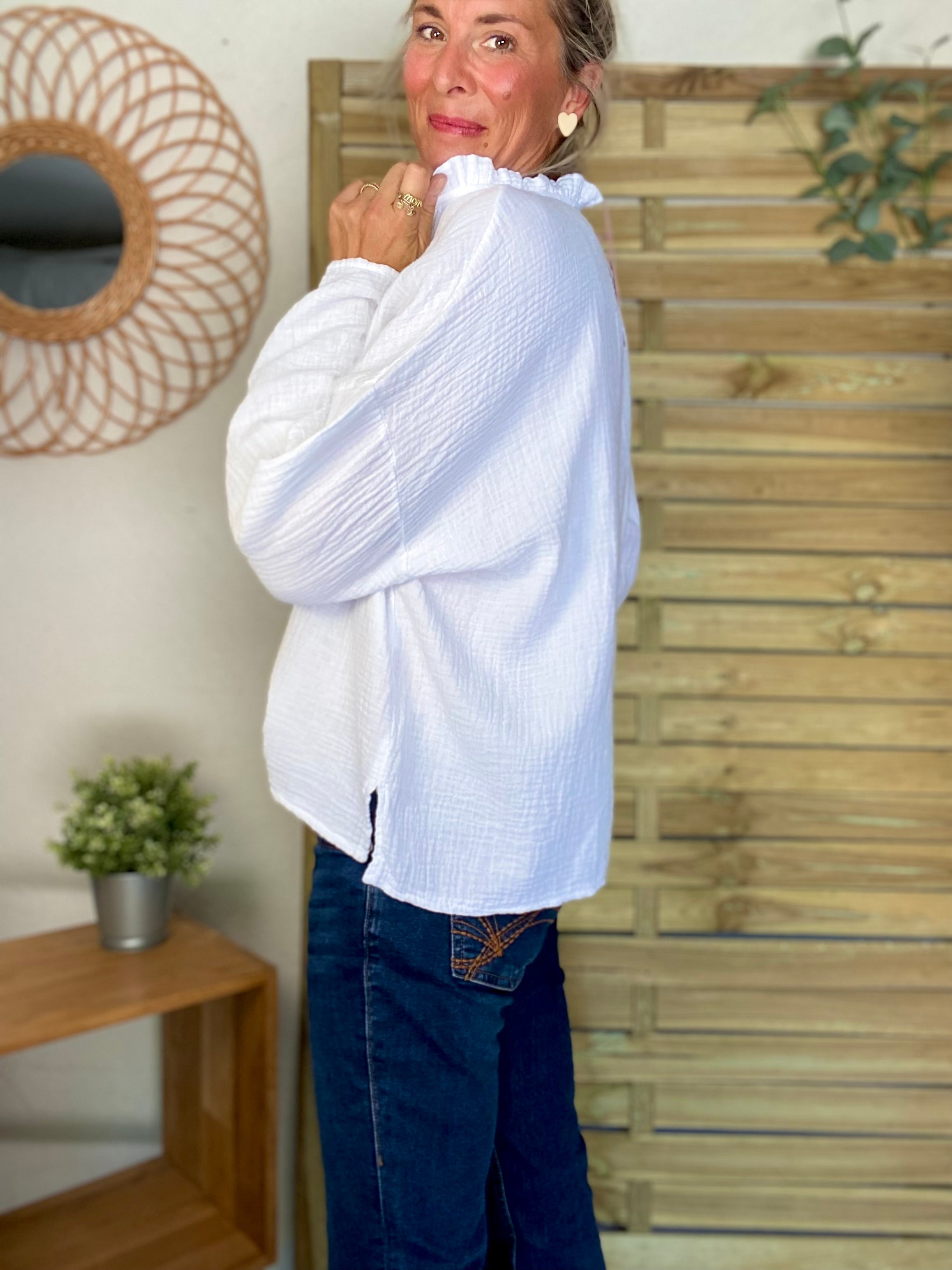 Blouse en gaze de coton SIERRA Blanche - manches longues