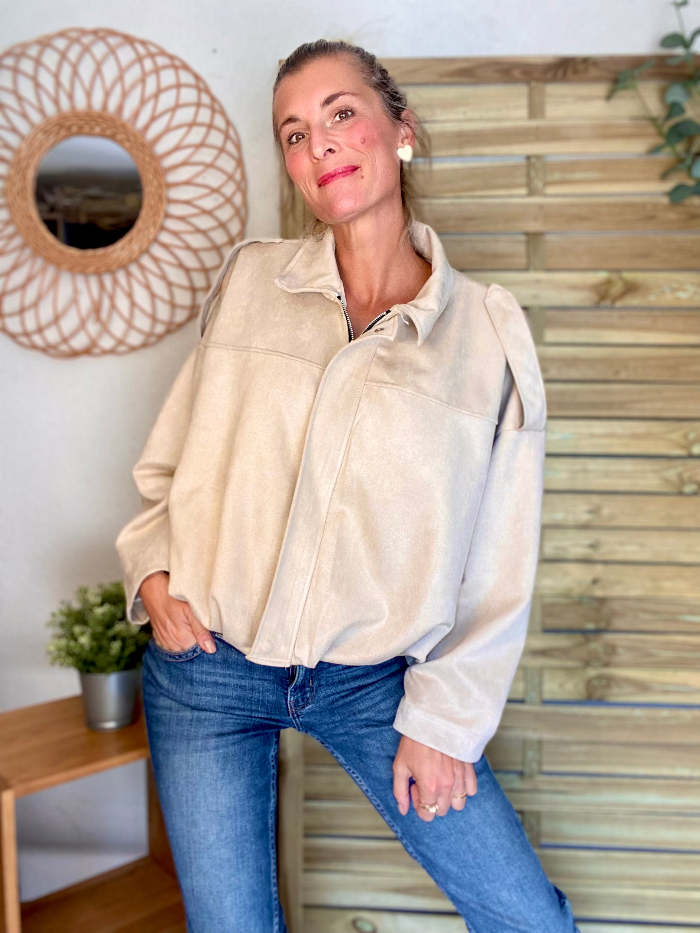 Veste oversize en suédine ISAAC - Beige clair