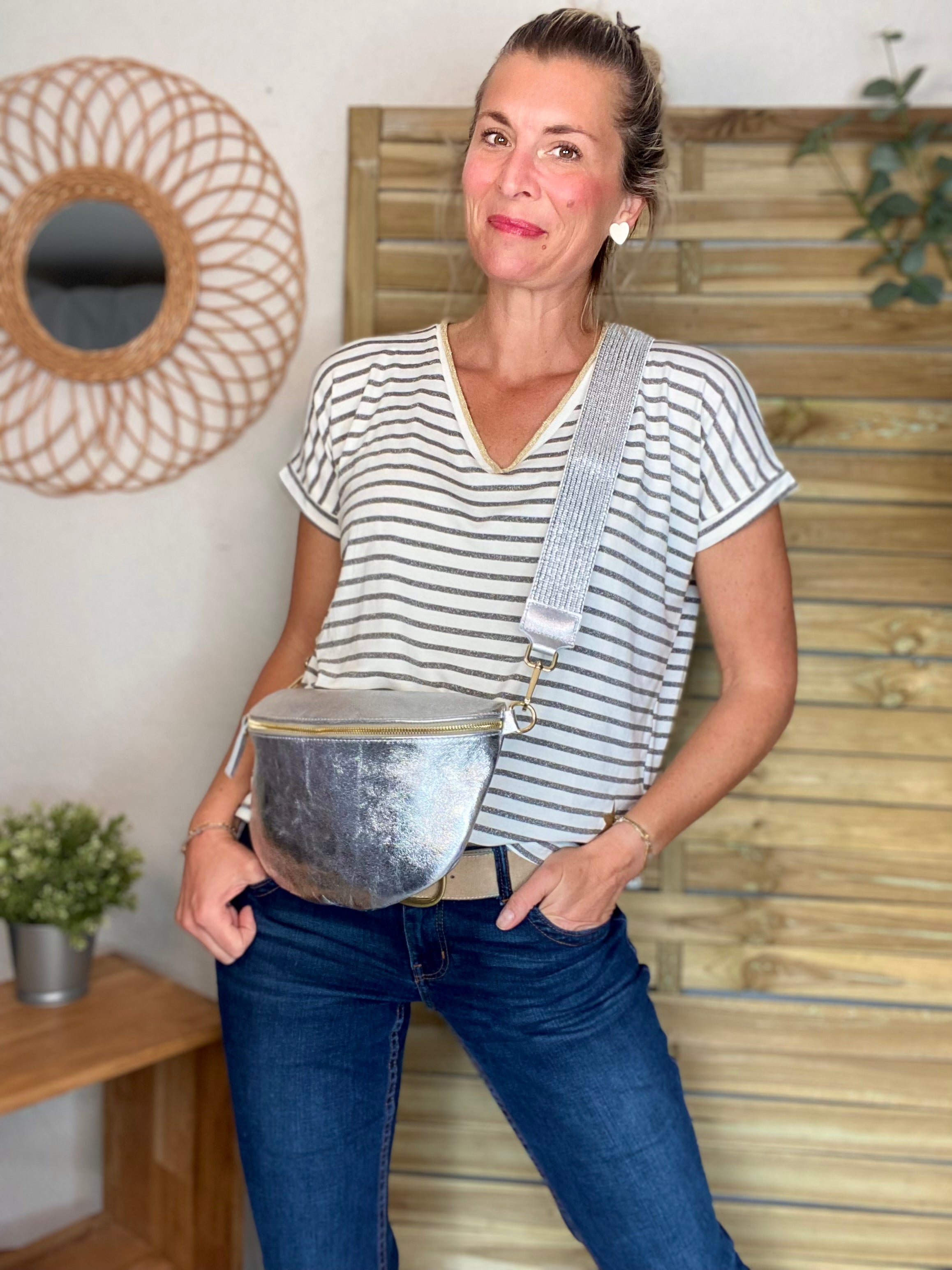 Top rayé col V avec étoile ⭐️ NAOMI - Argent