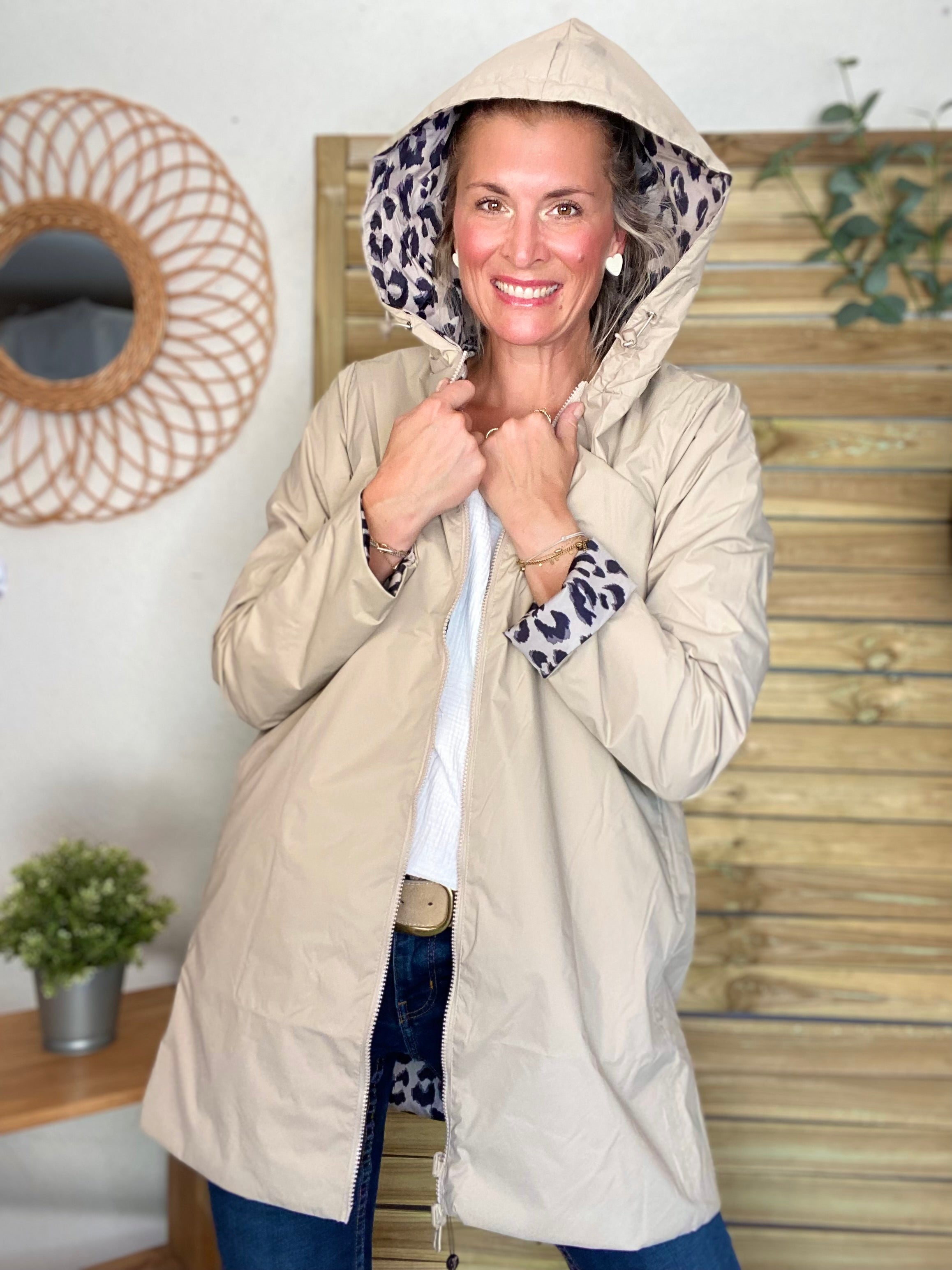 Imperméable réversible rembourré LOUISON LONG - Beige / Léo - LAURA JO