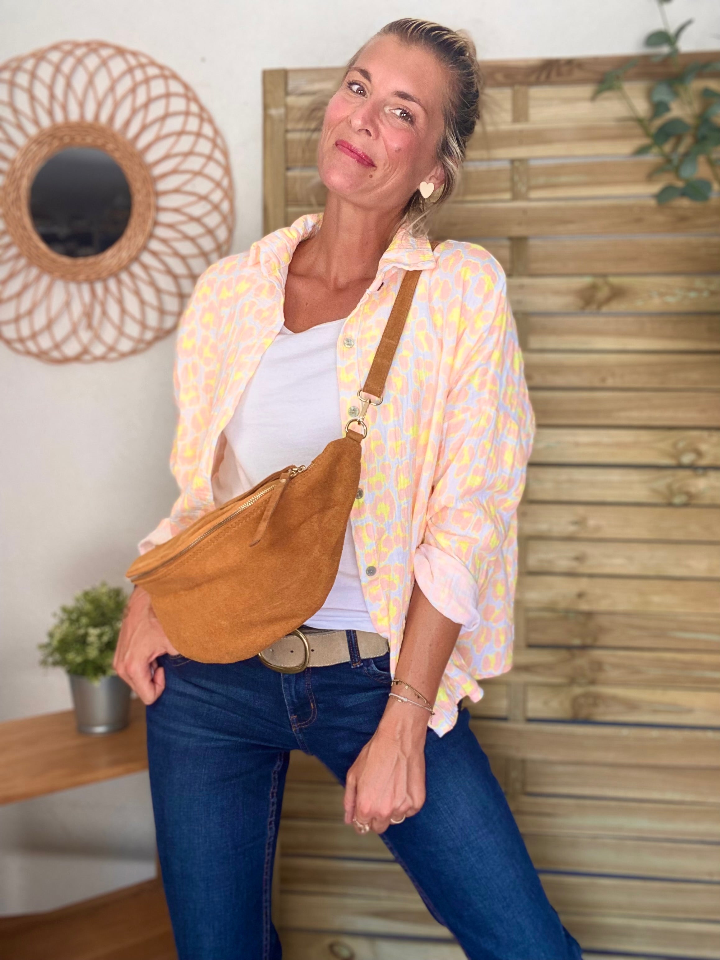 Chemise en gaze de coton imprimé Léo MARCIA - Orange