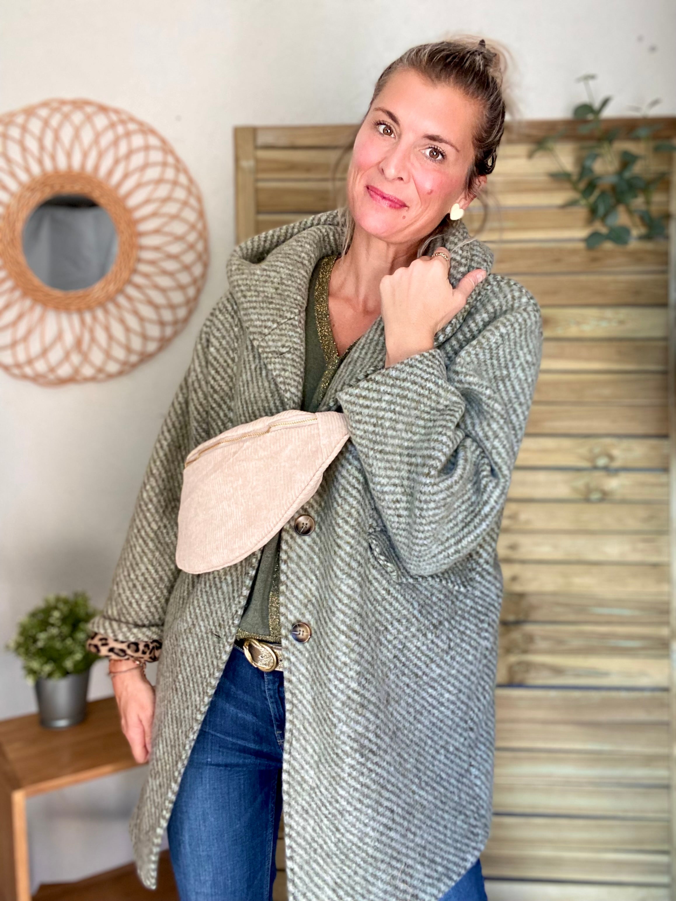Manteau laine AGATHE avec détails Léo (étoile capuche) - Kaki - FIN DE SÉRIE