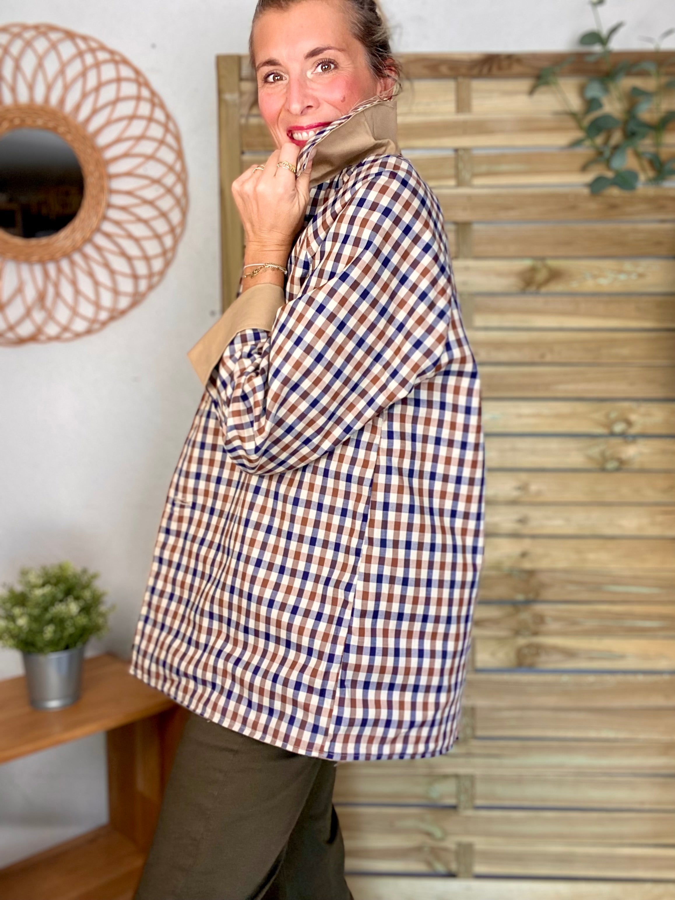 Veste Trench mi long réversible vichy LENA - Camel clair