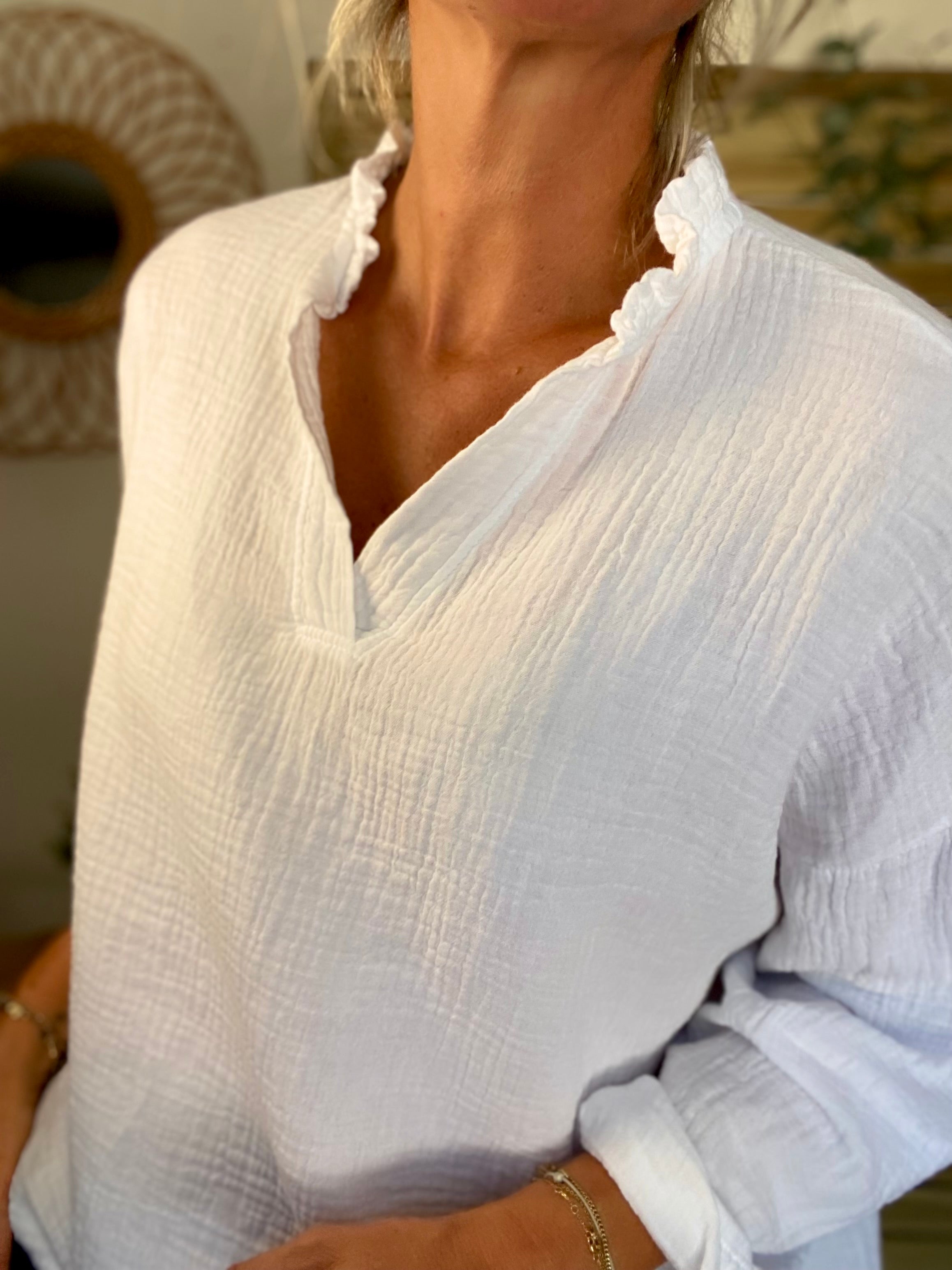 Blouse en gaze de coton SIERRA Blanche - manches longues