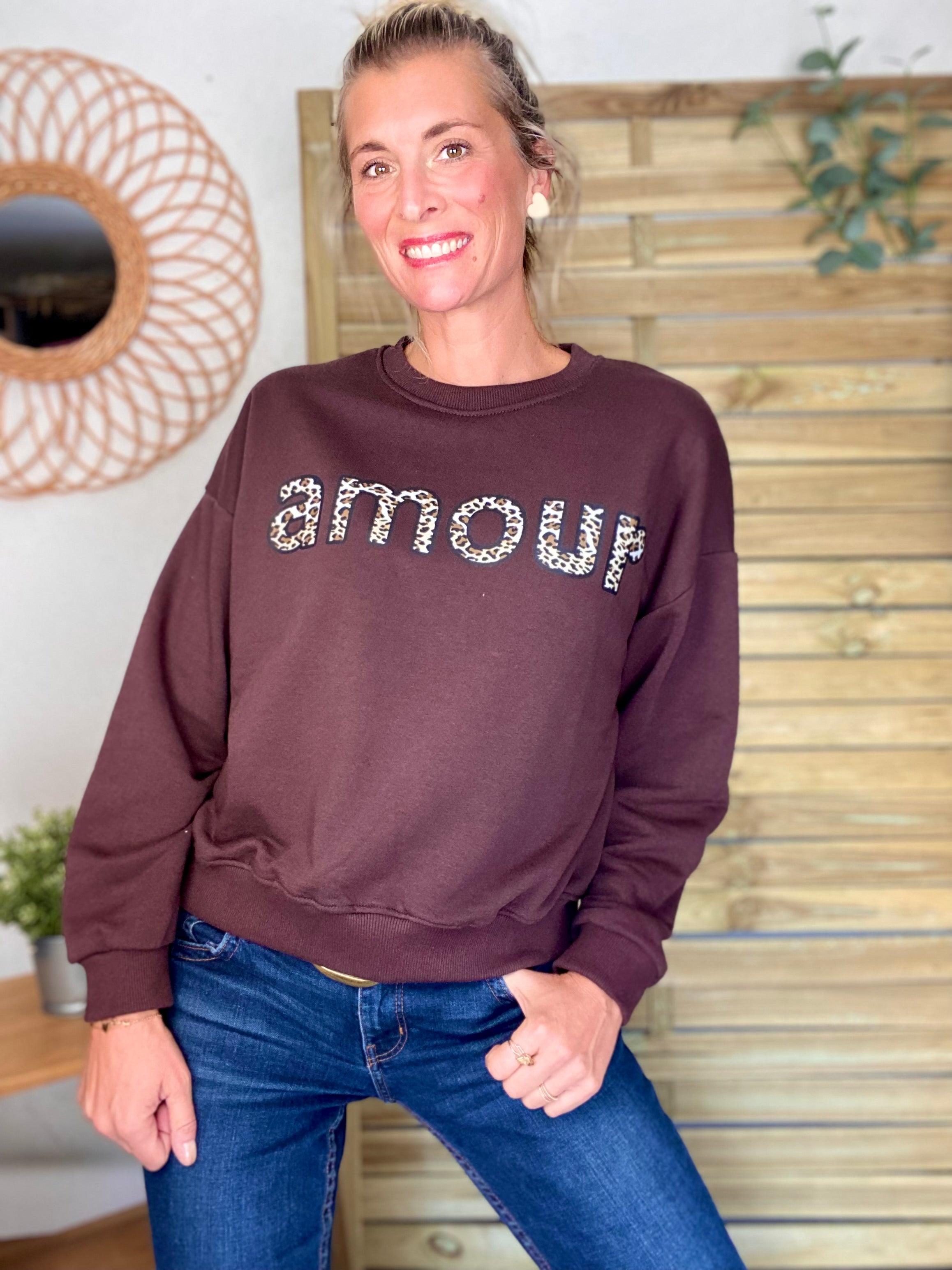 Sweat amour LĂ©o đ COLINE - Chocolat