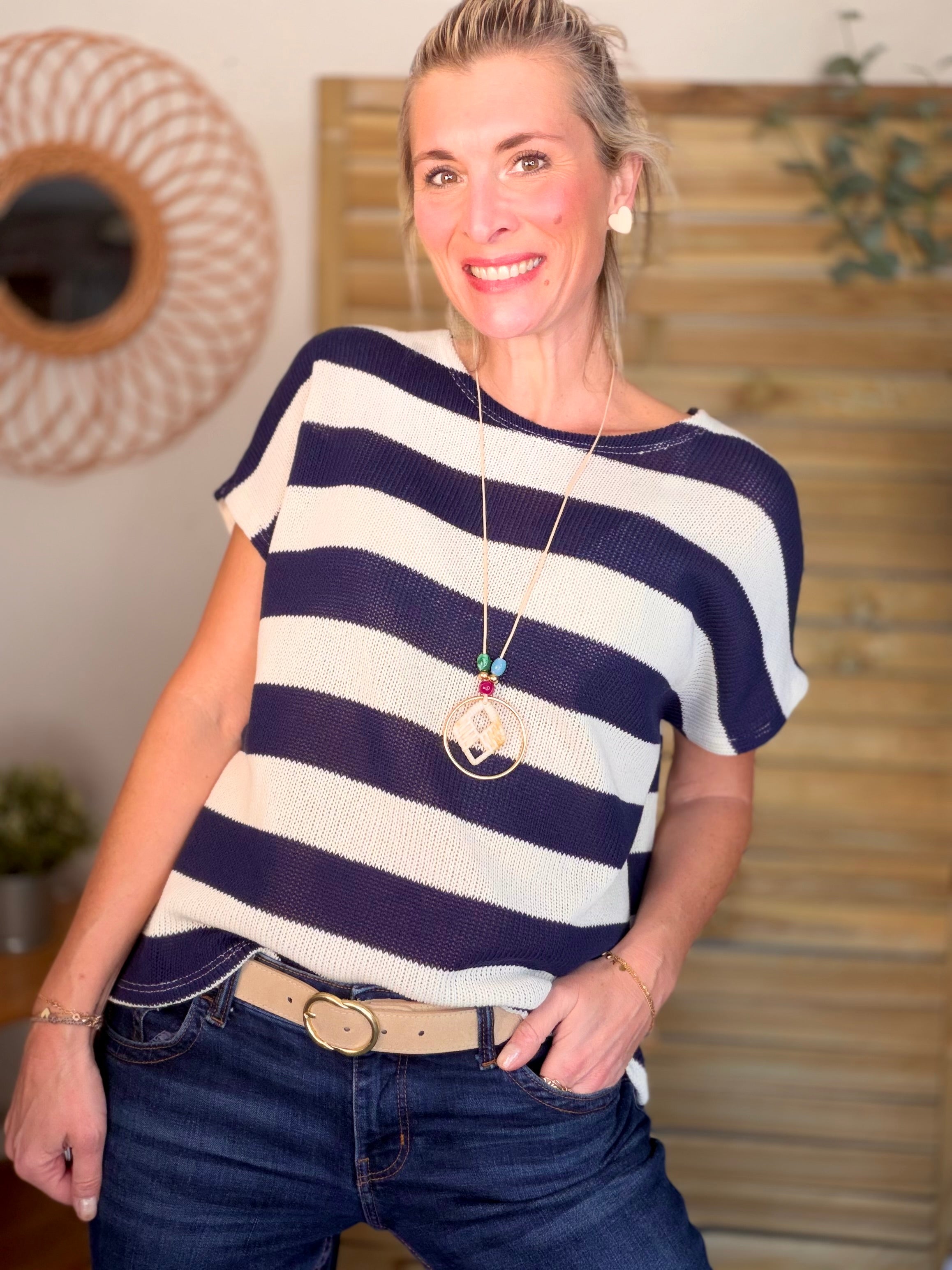 Top en maille rayé oversized KYARA + collier