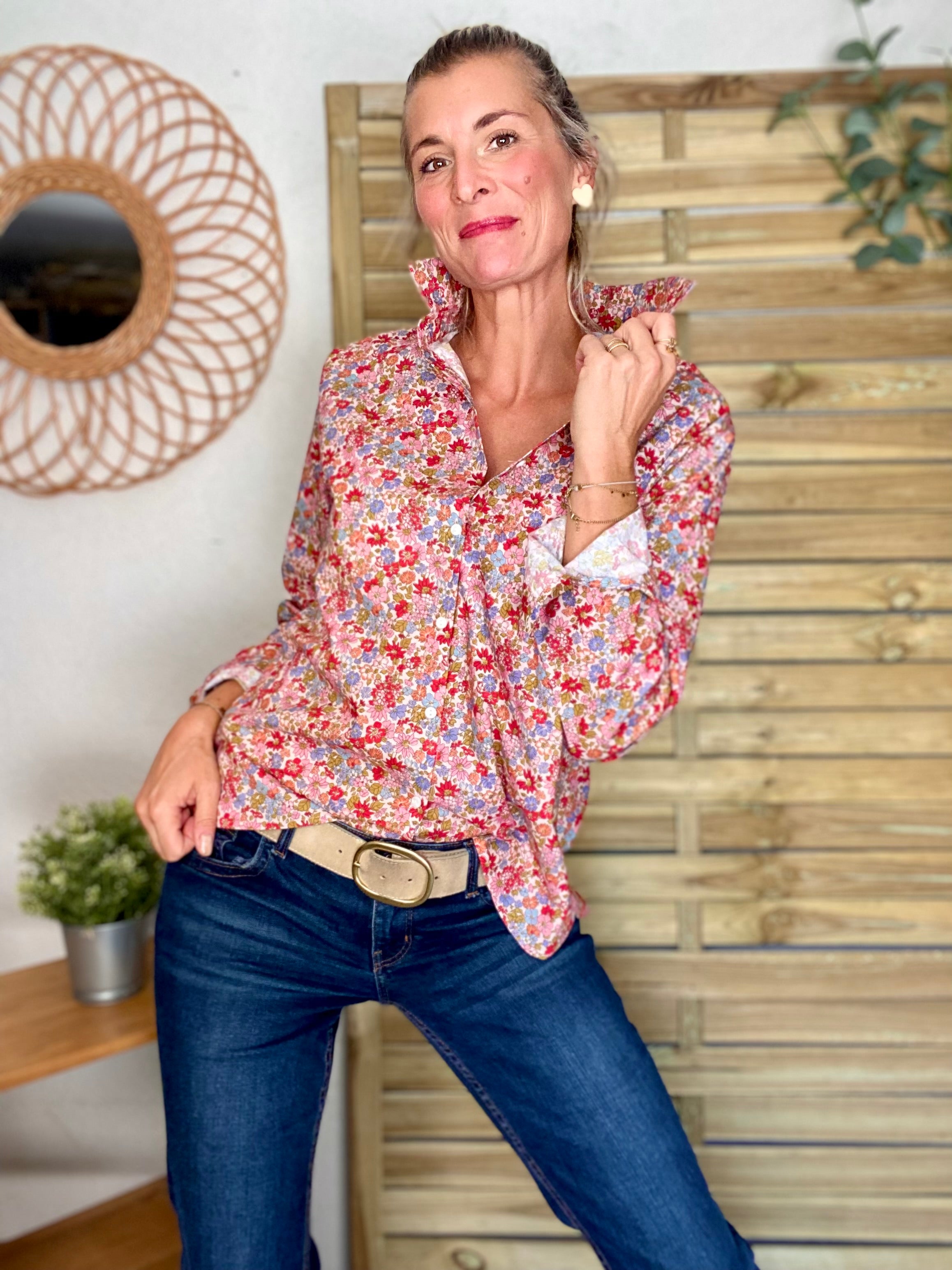 Chemise en coton imprimé Liberty 🌸 et coeur doré 💛 LISE